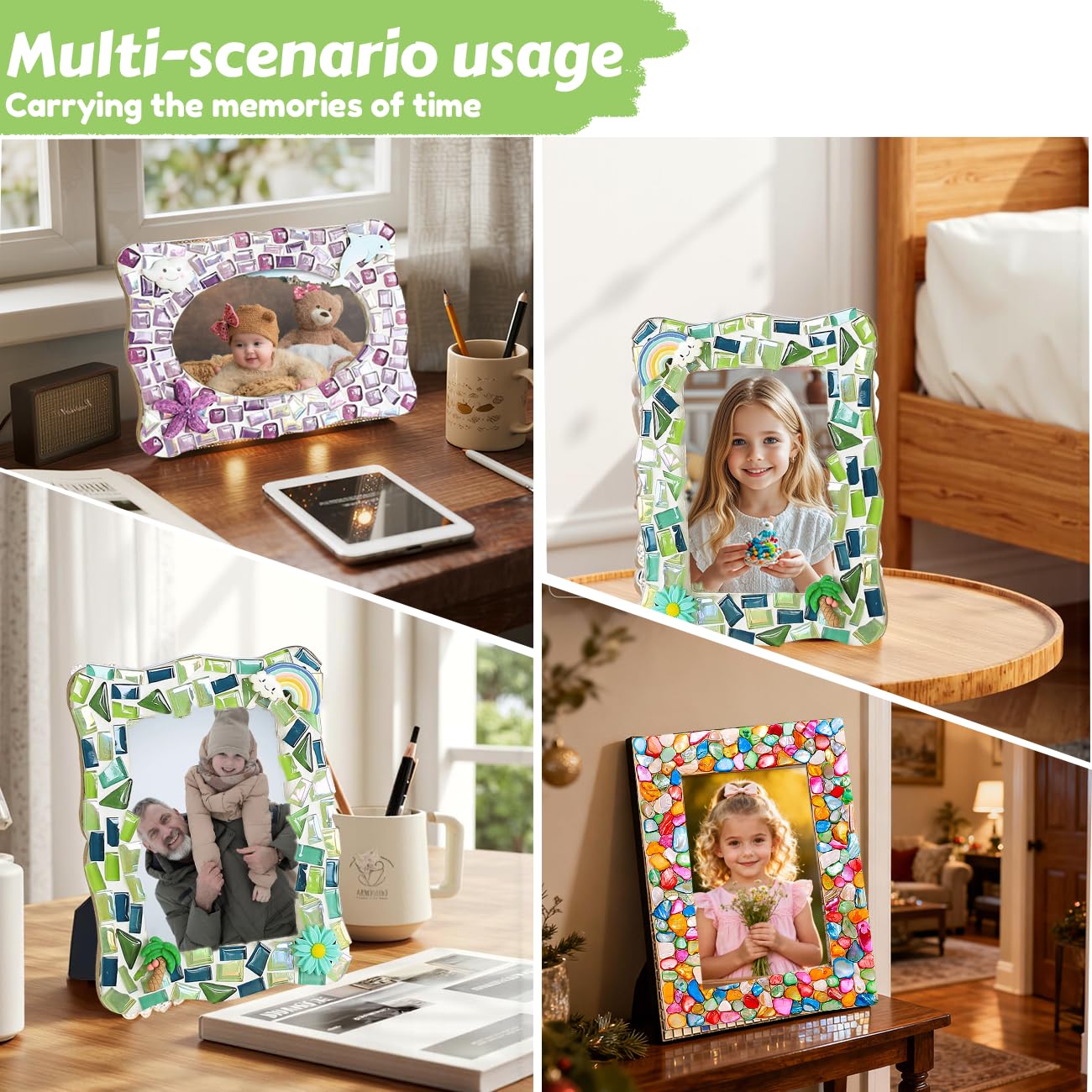 A&H Zier Masci DIY Picture Frame Craft Kit (3, Mixed Mosaic Tiles Style)