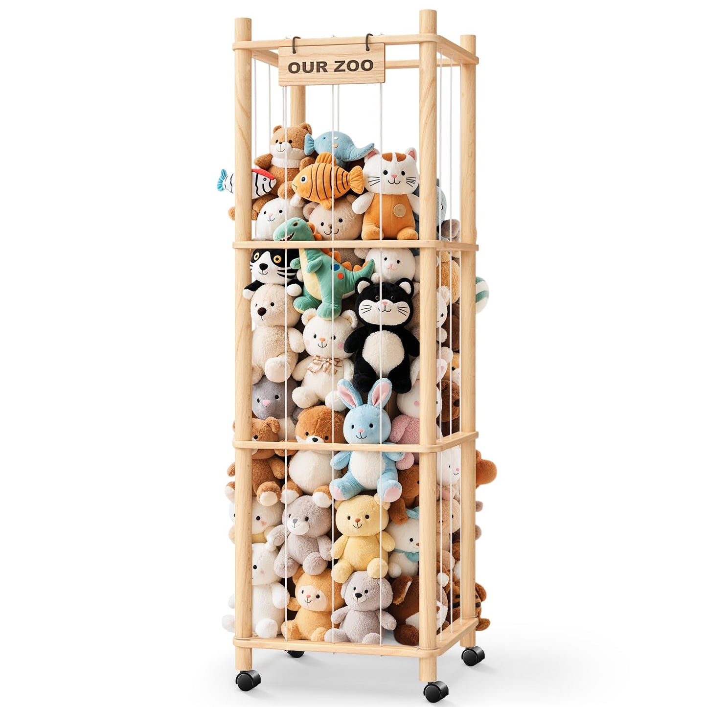 Stuffed Animal Zoo Organizer with Wheels – Extra Large Plush Storage Cage, Stuffed Animal Holder & Stuffed Animal Storage for Kids’ Bedroom and Playroom