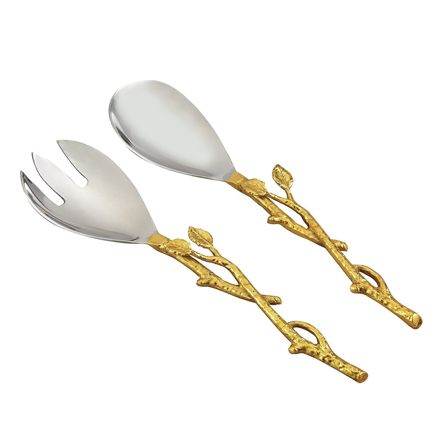 Elegance Golden Vine Salad Server Set, 12-Inch, Silver Gold