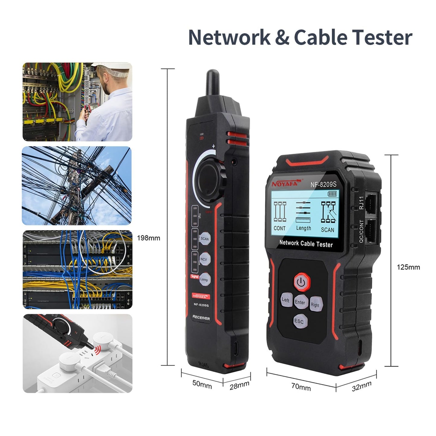 NOYAFA NF-8209S Network Cable Tester, Ethernet Cable Tester with PoE,NCV,Cable Length Test,Port Flashing,Multi-Function Trouble-Free Line Scan Mode,CAT5,CAT6 Line Tracer,LAN Network Cable Tracer Kits