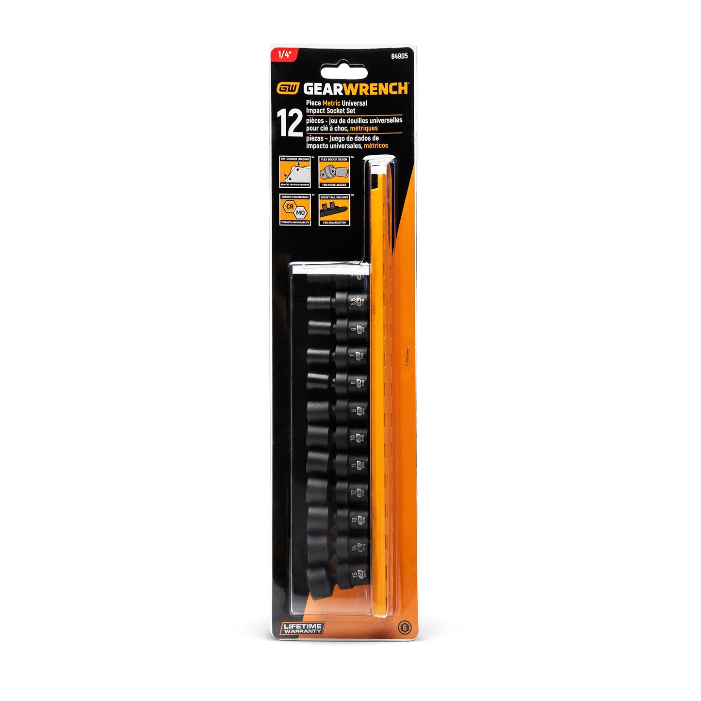GEARWRENCH 12 Piece 1/4" Drive 6 Point Standard Universal Impact Metric Socket Set | 84905