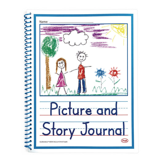Excellerations 8.5 x 11 inch Beginner's Preschool Picture Story Journals, Drawing and Writing Notebook - Pack of 10 for Kids and Children Educational