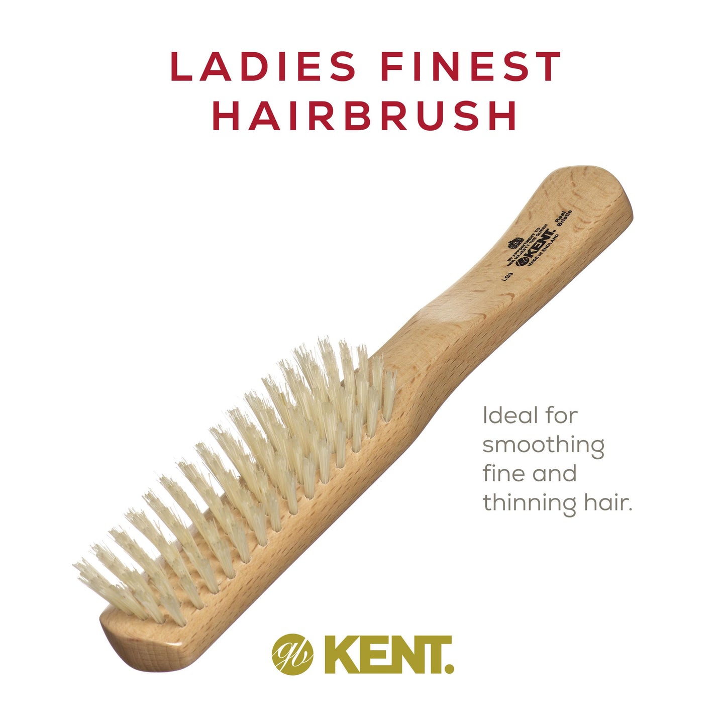 Kent LG3 Finest Hair Brushes for Women - Natural Beechwood and Boar Bristle Narrow Hairbrush for Fine or Medium Thickness Hair All Lengths - Dry Brush for Styling, Straightening, and Stimulating Oils