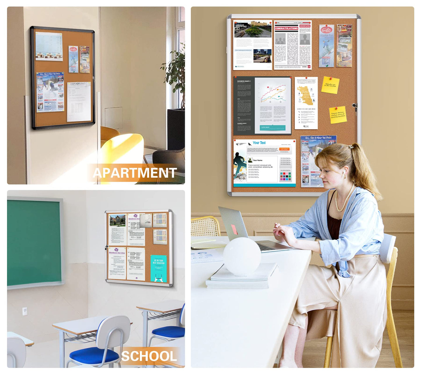 SWANCROWN Enclose Bulletin Board Tamper-Proof Dispaly Case School Office Cork Noticeboards for Information Photo, 38x28inch (9xA4)