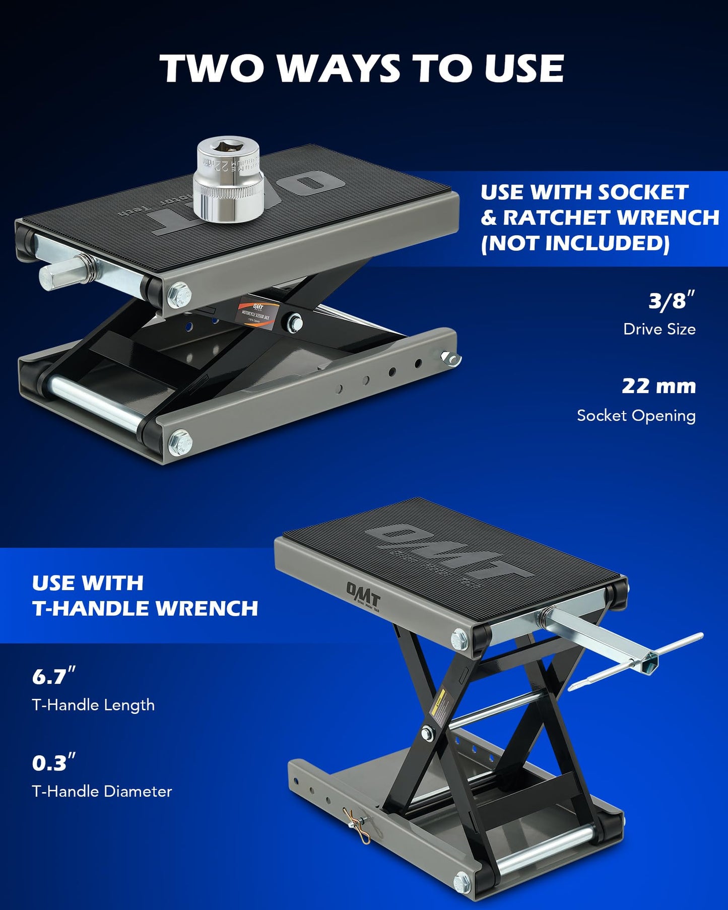 Orion Motor Tech Motorcycle Lift, 1100lb Motorcycle Scissor Lift Jack with Wide Deck T Handle 3/8" Socket, Motorbike Center Stand with Chain Brush, Crank Hoist Stand for ATV Dirt Bike Cruiser, Gray
