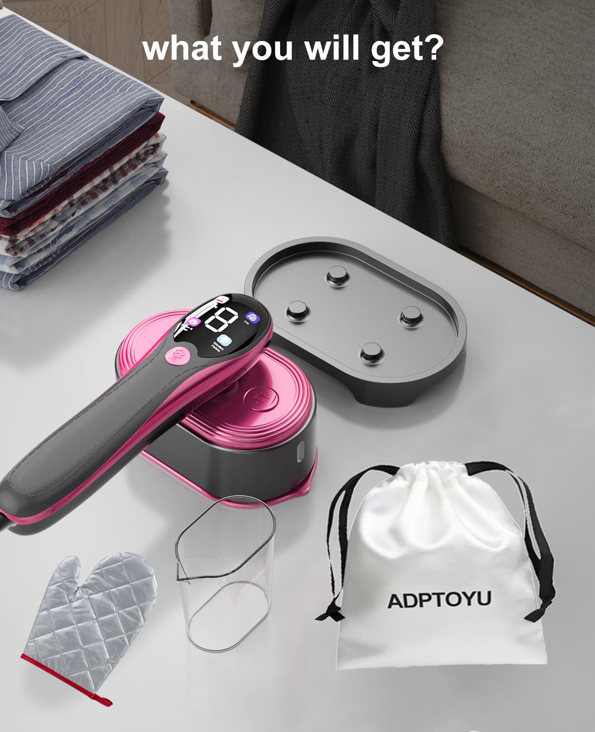 ADPTOYU 2-in-1 Steamer & Iron for Clothes, Portable Handheld Garment Steamer with LED Display, Large Ceramic Panel Travel Clothes Steamer Iron, 10s Fast Heat-Up All-Fabric Remove Wrinkle (Purple)