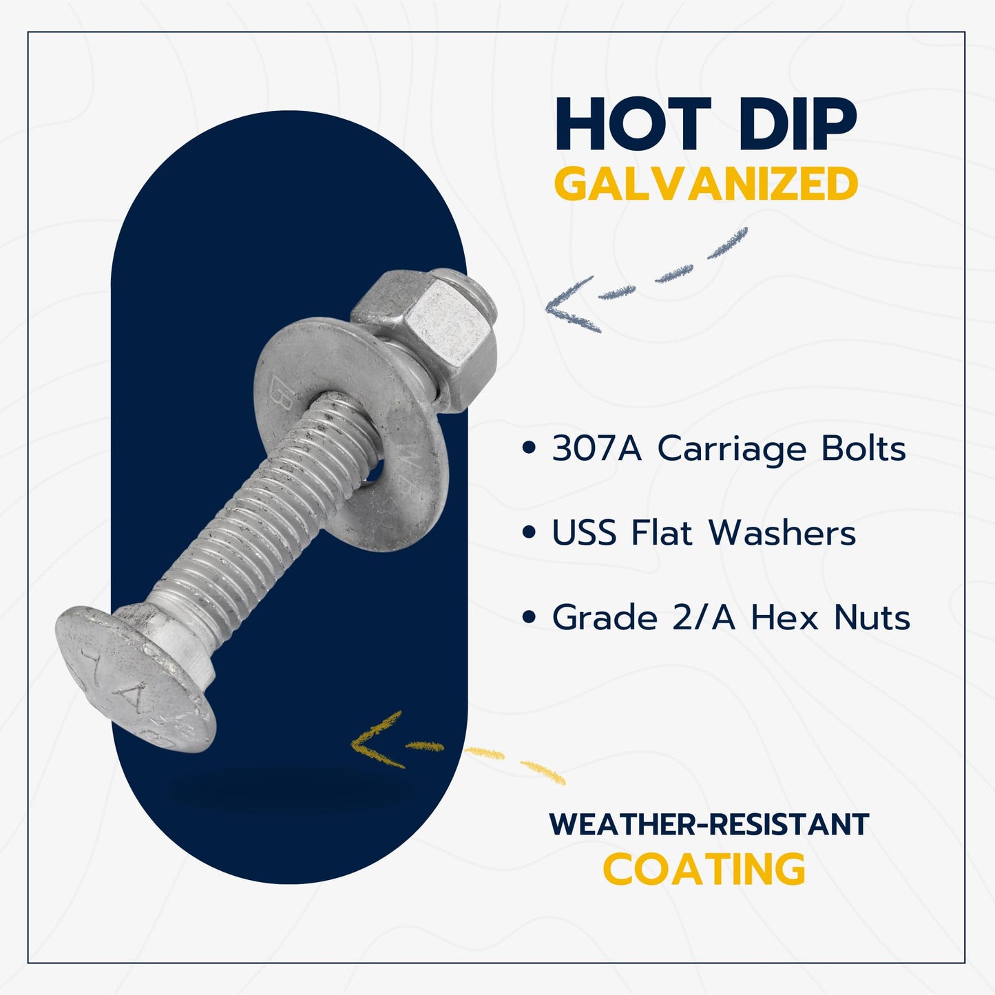 1/2" x 3" (25 Pack) Galvanized Carriage Bolt Kit Grade 307A Includes 1/2" USS Flat Washers (25 pcs) and 1/2"-13 Hex Nuts (25 pcs), Hot Dip Galvanized for Exterior Use by Makers Bolt