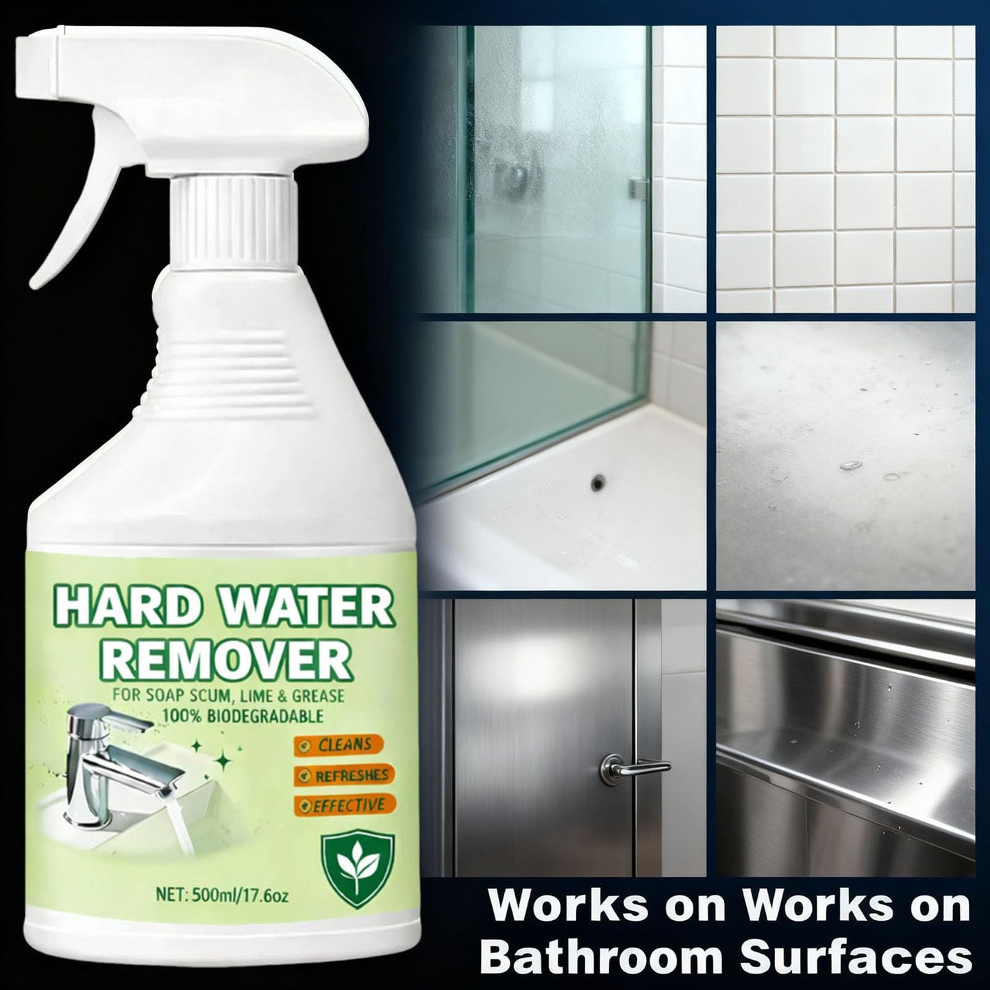 Joaouu Hard Water Remover, Cleaner for Shower, Glass, Toilet, Water Pipe, Tub & Sink 500 ml/17.6fl oz