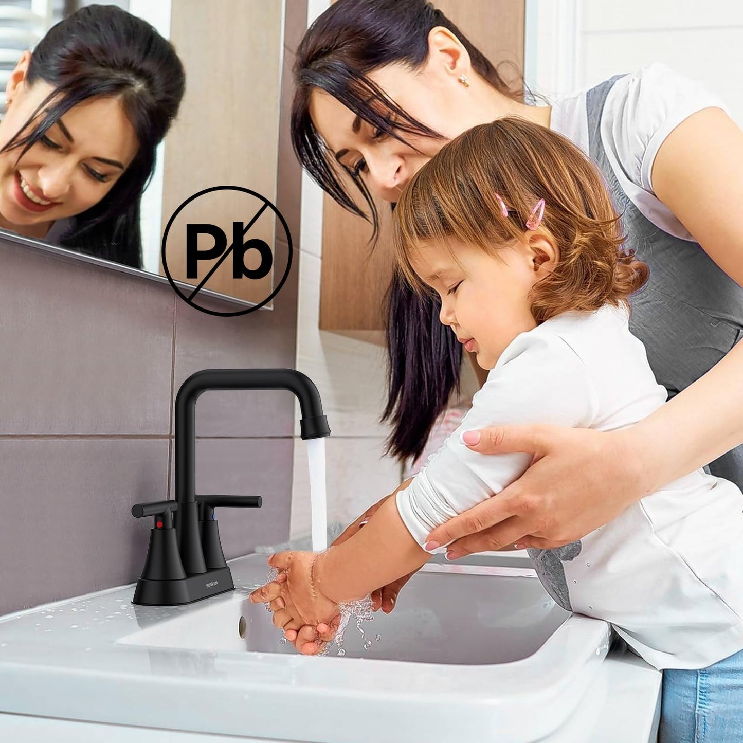 Matte Black Bathroom Sink Faucet, Hurran 4 inch Bathroom Faucets for Sink 3 Hole with Pop-up Drain and Supply Hoses, 360 Swivel Spout Centerset Faucet for Vanity RV Farmhouse, 2 Pack