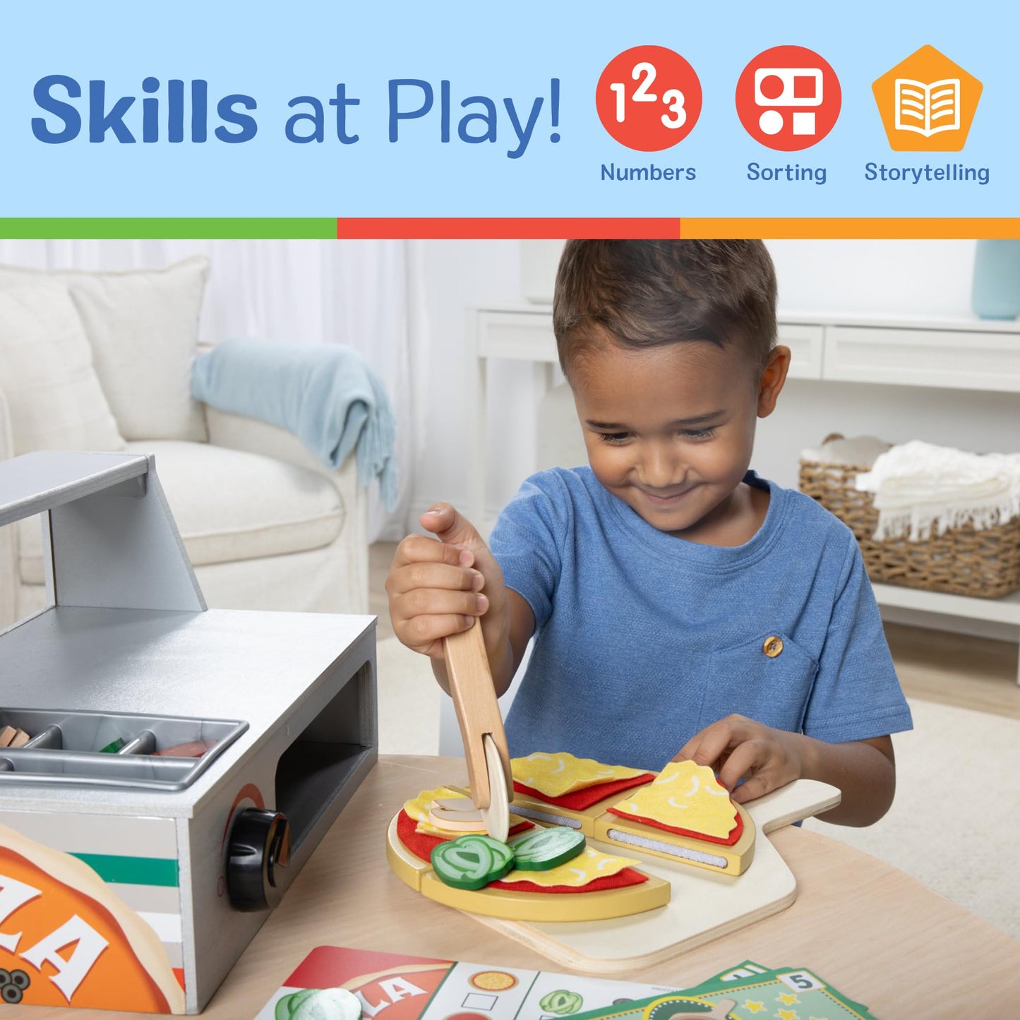 Melissa & Doug Top & Bake Wooden Pizza Counter Play Set with Play Food (41 Pcs) Preschool Toy - FSC CertifiedPizza, Wooden Food Set, Pretend Sets for Kids Ages 3+