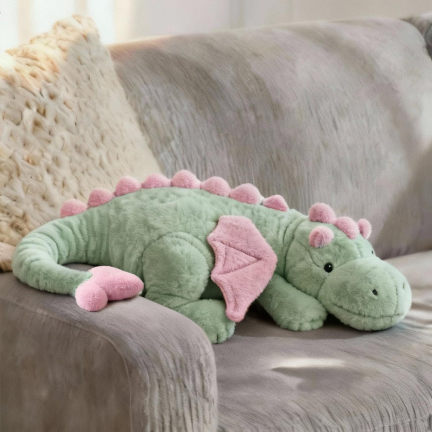 ARELUX Large 36in Cute Dragon Stuffed Animals Plush Toy Soft Matcha Green Pterosaur Plushie Giant Fuzzy Dinosaur Pillow Plushies with Pink Wings Cuddly for Friends Family Member
