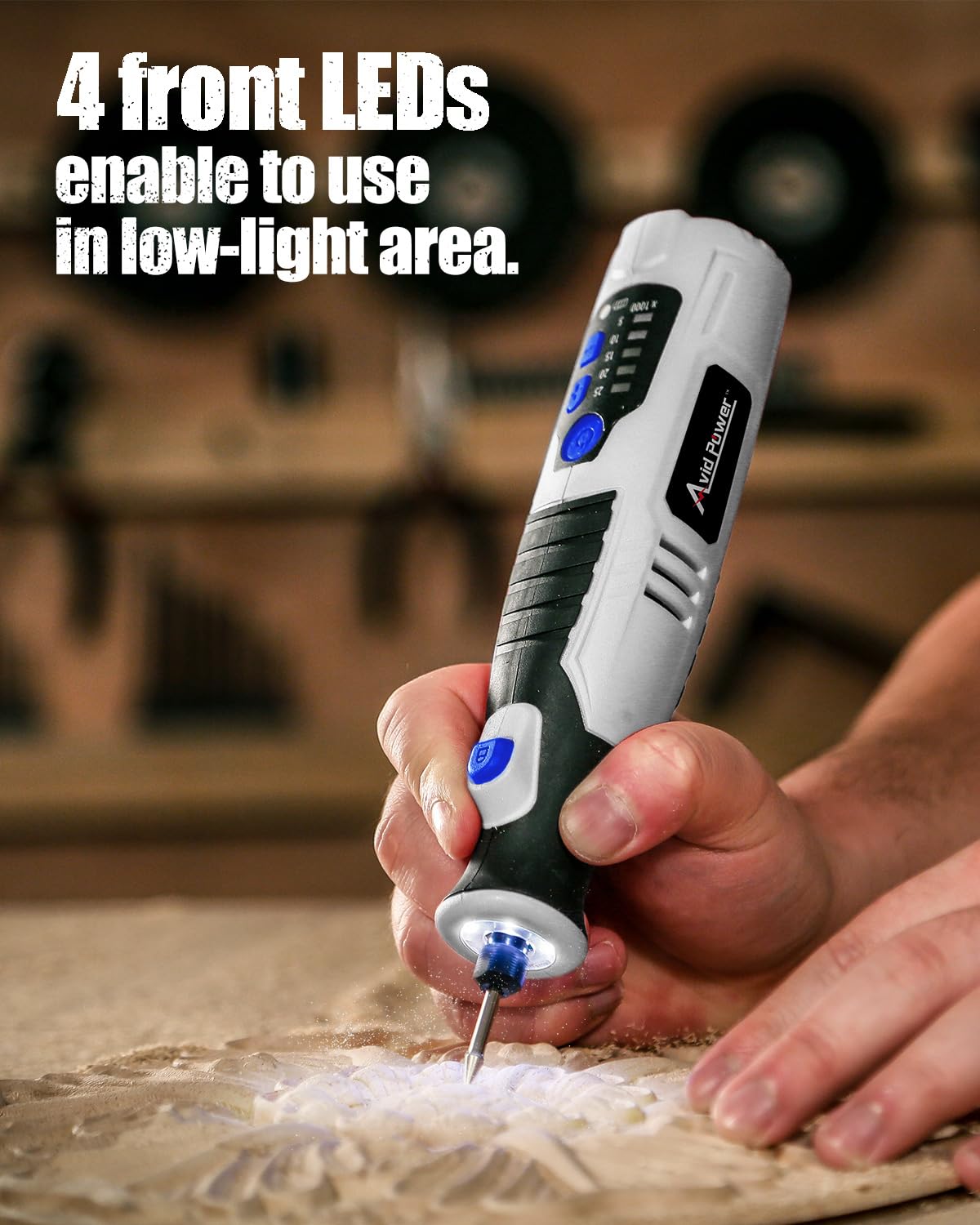 AVID POWER Cordless Rotary Tool 2.0 Ah 8V Rechargeable Rotary Tool, 4 Front LED Lights, 5 Speeds, 60 Pcs Rotary Accessories with Bag for Carving, Engraving, Sandng, Polishing and Cutting - Grey