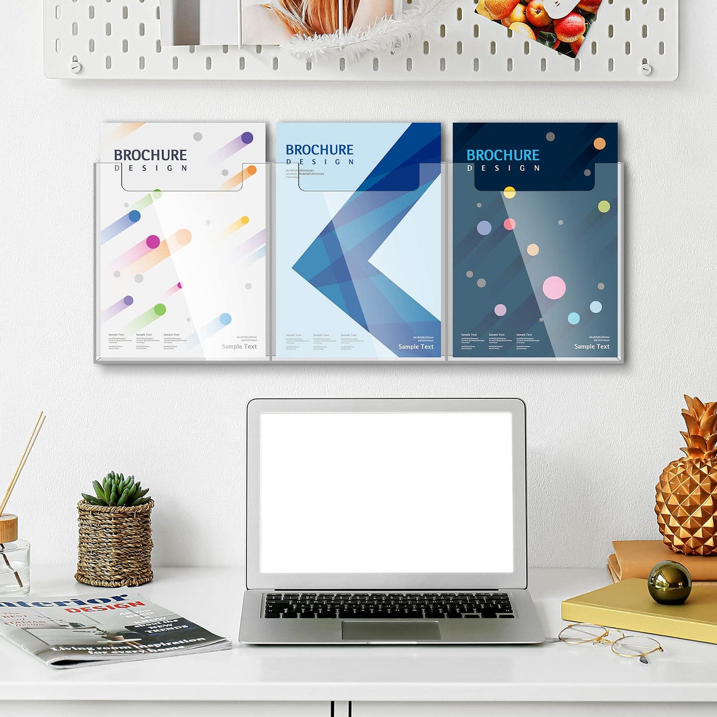 Sherr 1 Pc Acrylic Brochure Holder Wall Mount, 8.5 x 11 Inches Clear Hanging Flyer Display Holder Plastic Pamphlet Stand for Magazine, Booklet, Bookmark (Three-slot)