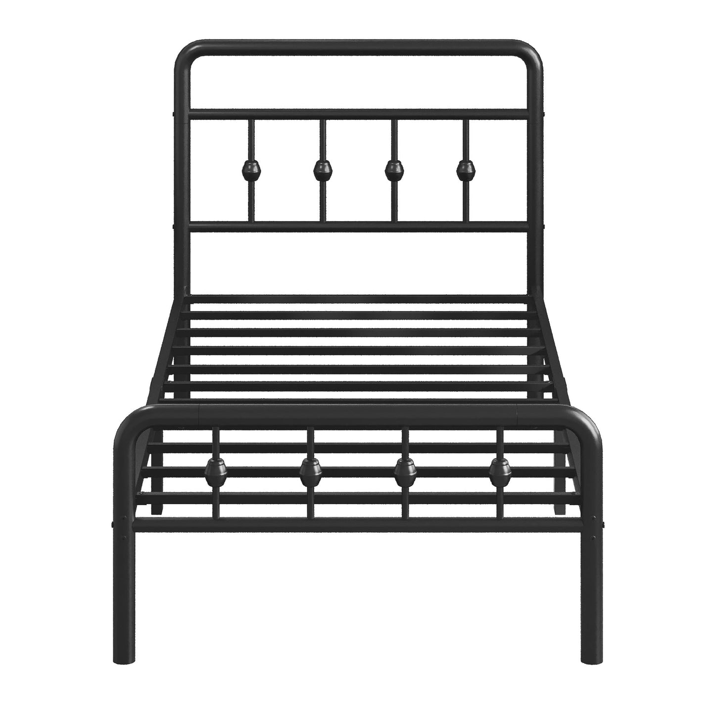 Lutown-Teen 12 Inch Twin Bed Frames with Victorian Vintage Headboard and Footboard, No Box Spring Needed, Heavy Duty Metal Mattress Foundation, Noise Free, Easy Assembly, Black