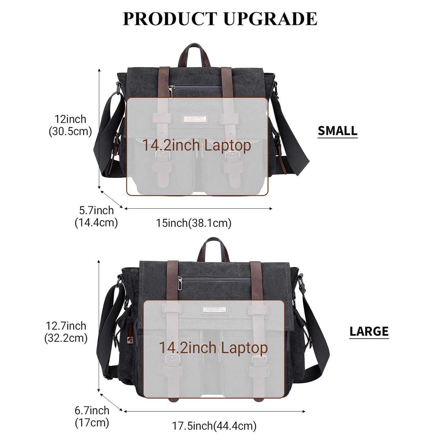 WITZMAN Vintage Canvas Messenger Bag for Men and Women Large Satchel Bags Crossbody Shoulder with 17 inch Laptop(A8008/2 Black)