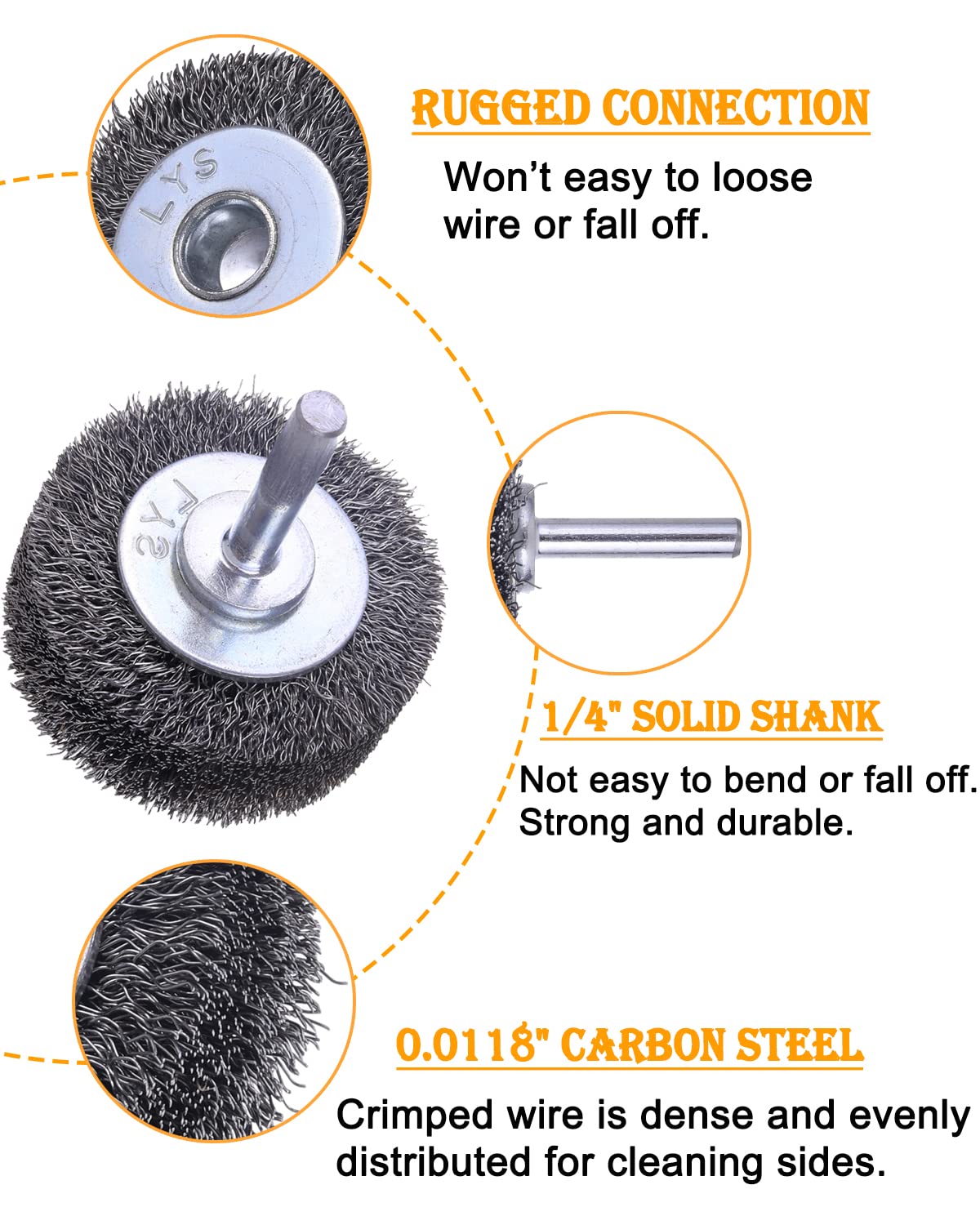 10 Pack Wire Wheel Brush Wire Wheel Brush for Drill Attachment, Rocaris 2 Inch Heavy Duty Wire Brushes Removal Paint Rust & Corrosion, 0.0118" Carbon Steel Wire, 1/4in Shank, 20000RPM