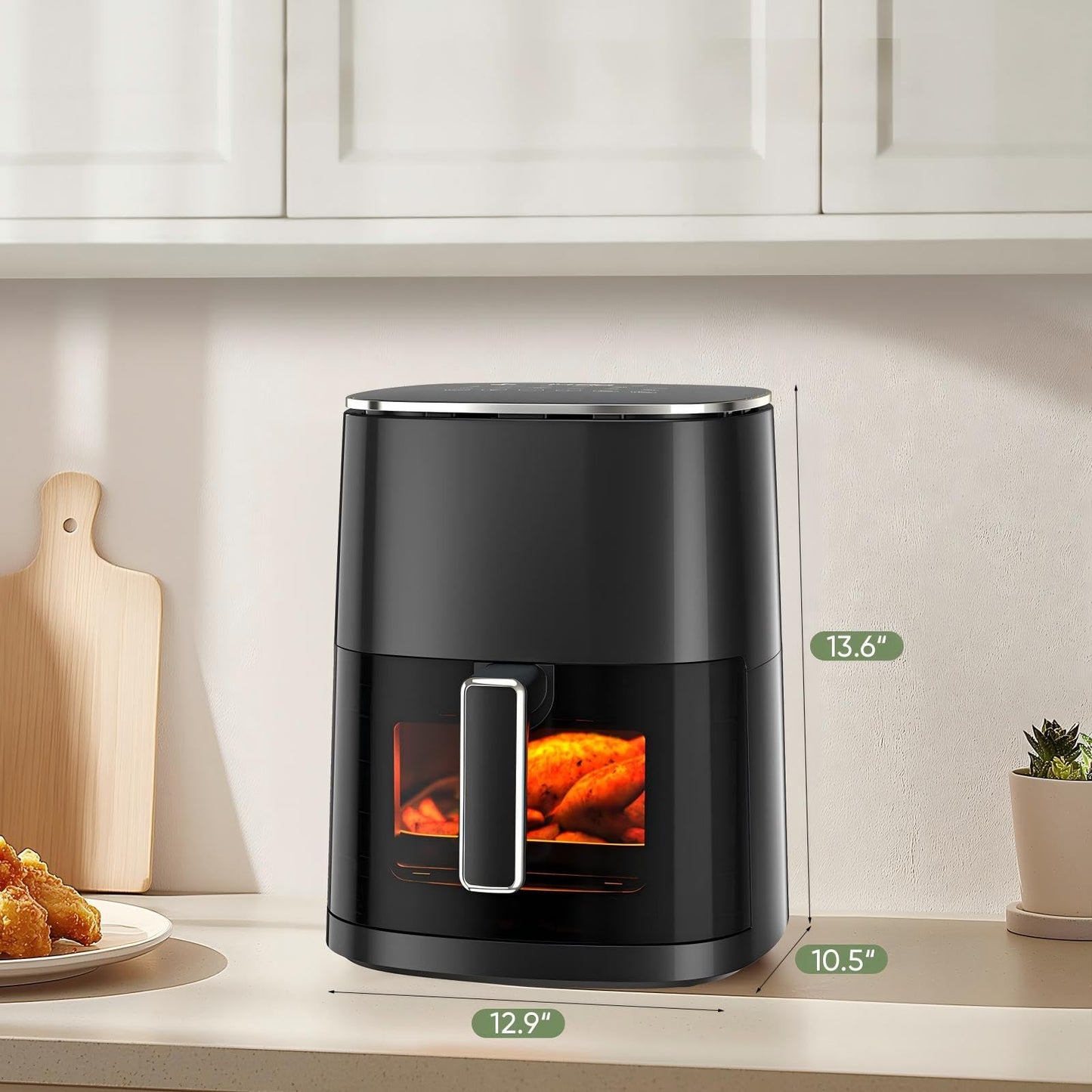 KMFurnila Air Fryer, 6QT Square Airfryer with Visual Window, 400°F Fast Heating Air Fryers Oven with Timer, Auto-Off, Non Toxic & Non Stick, Multiple 12 Modes for Roast, Bake, Dehydrate, Fry, Reheat