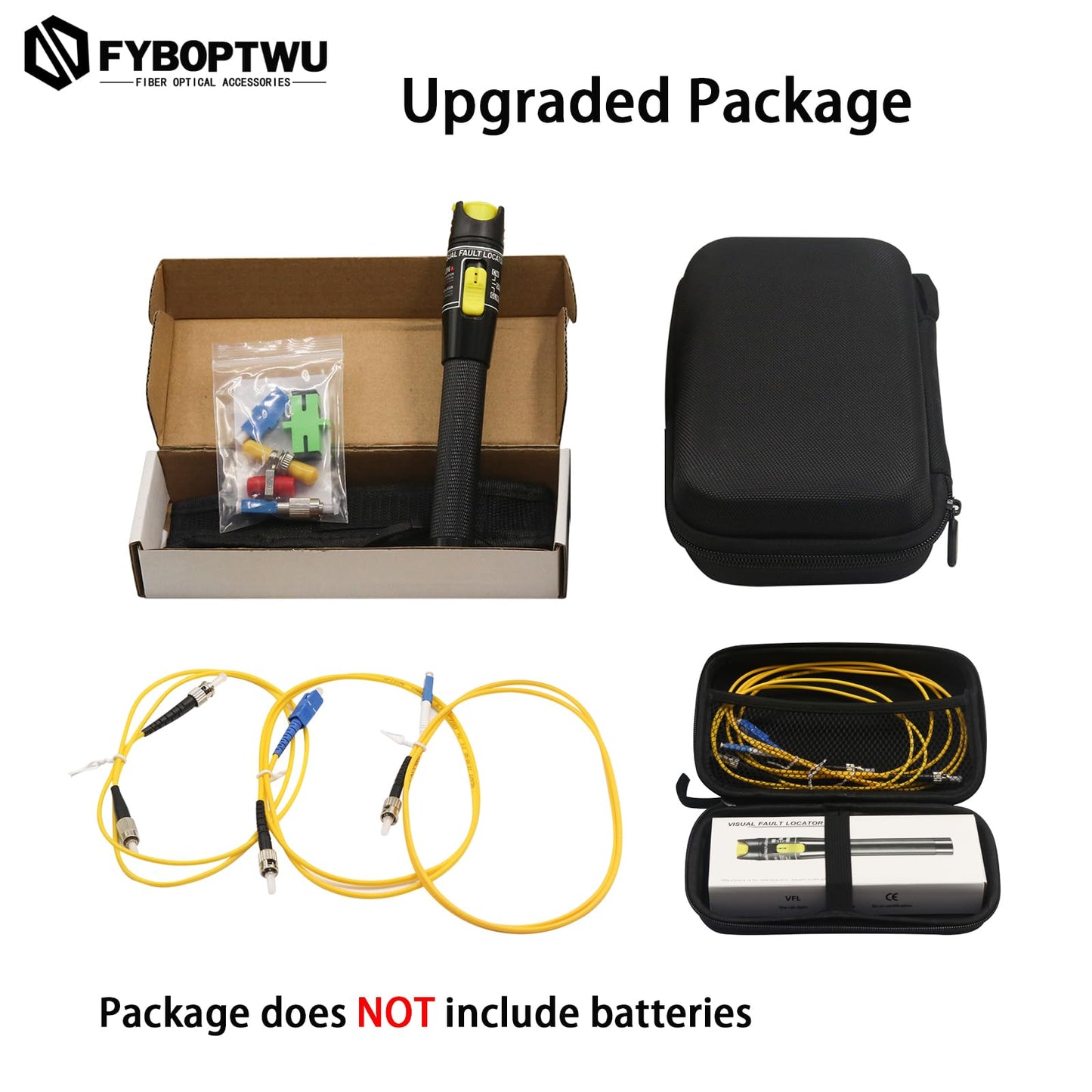 fyboptwu - Fiber Optic Cable Troubleshoot Kit - VFL-50 Visual Fault Locator &1pc FC to LC Adapter & 1pc LC, SC, ST, FC Coupler & 3 Short Patch Cords