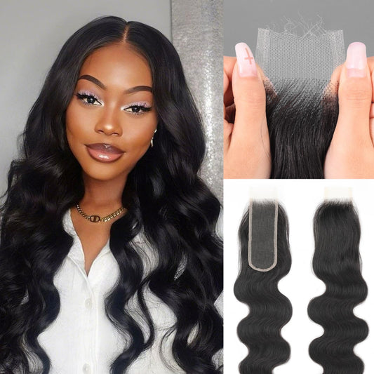 2x6 SKINLIKE Real HD Lace Closure Only, 0.095mm Ultra-thin Invisible HD Lace Closure Pre Plucked Single Knot Body Wave Human Hair Lace Closure 18 inch