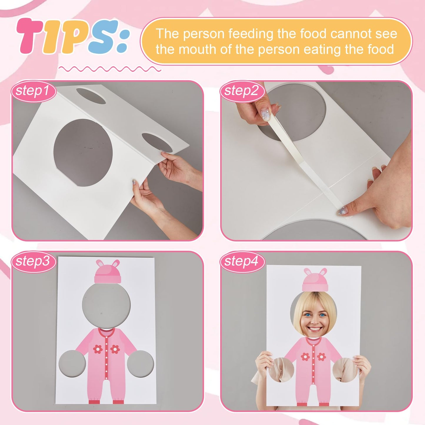 Fiwochic 6 Set Baby Shower Games Feed The Baby, Feed Me Games with 6 Pcs Kt Boards and 6 Pcs Eye Patches for Funny Shower Party Gender Reveal Activities Supplies(Gender-neutral,Multicolor)