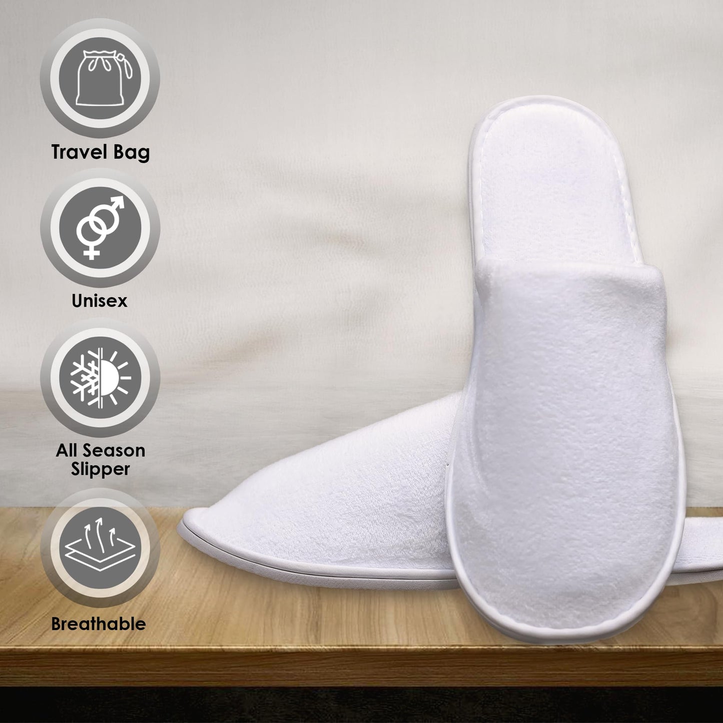 MODLUX Spa Slippers, 12 Pairs Cotton Velvet Closed Toe Hotel Slippers with Pouch, Non-Slip, Disposable Slippers for Guests, 6 Medium and 6 Large, Home, Indoor, Bride Slippers
