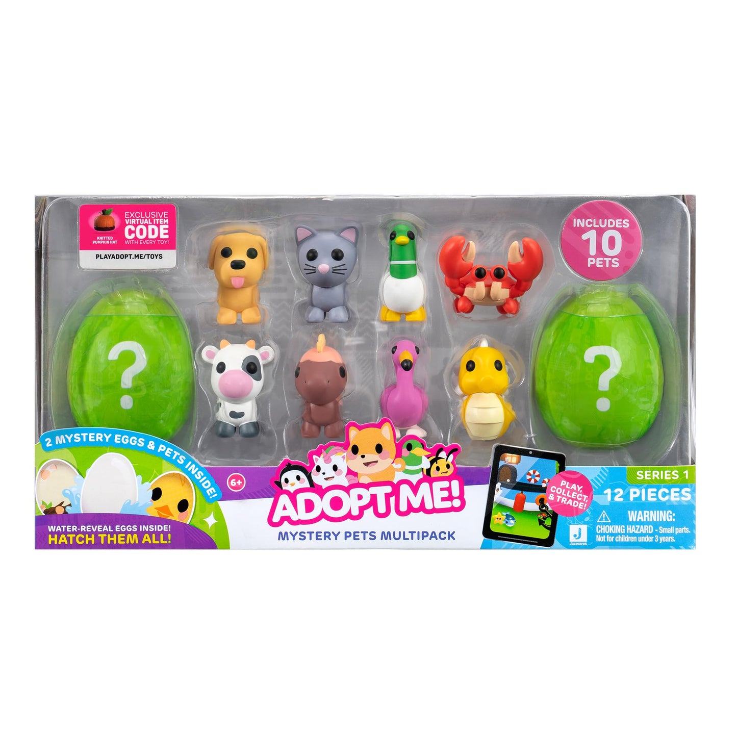 Adopt Me! 10 Pack Mystery Pets - Series 1-10 Pets - Top Online Game - Exclusive Virtual Item Code Included - Fun Collectible Toys for Kids Featuring Your Favorite Pets, Ages 6+