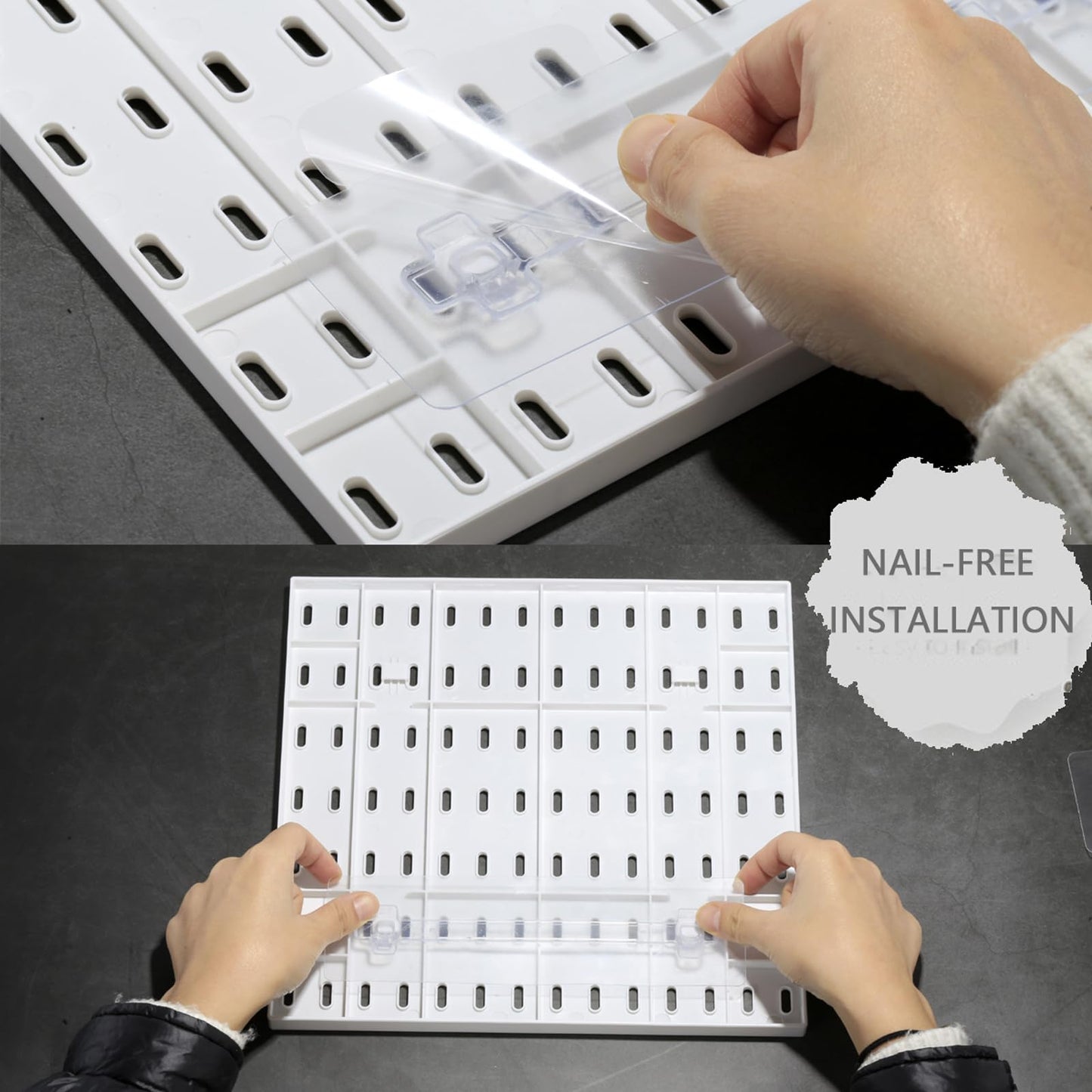 MULSAME Pegboard Combination Kit, Wall Mounted Storage Set with 4 Pegboards & 14 Accessories Hanging, White Peg Boards Organizer for Walls Display, Crafts Organization, Kitchen Organizer, 22" x 22"