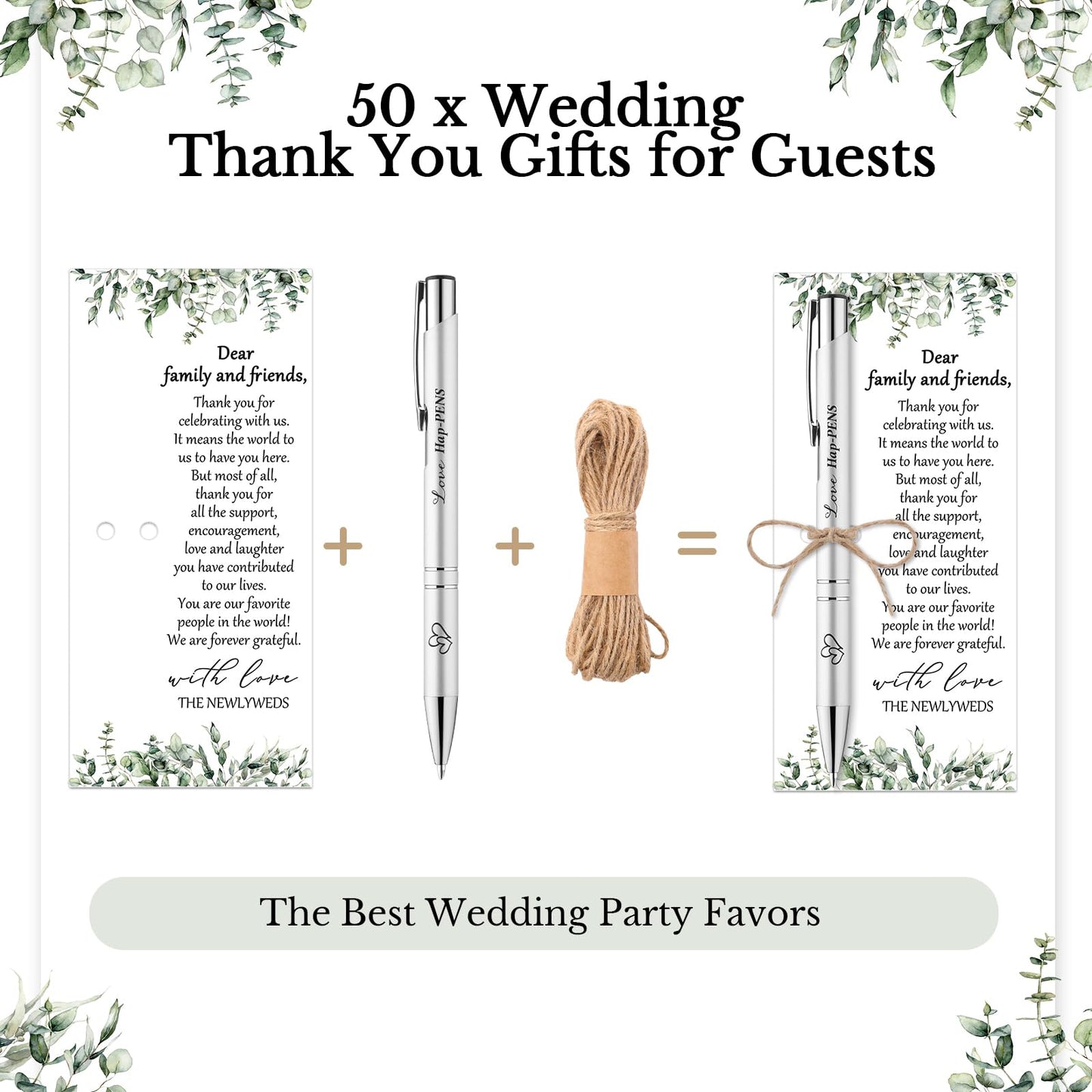 Humyoun 50 Sets Wedding Favors for Guests Includes 50 Black Ink Retractable Ballpoint Pen 50 Thank You Cards 50 Organza Bag with Hemp Rope Bridal Shower Favors Bridal Shower Gifts for Party Supplies