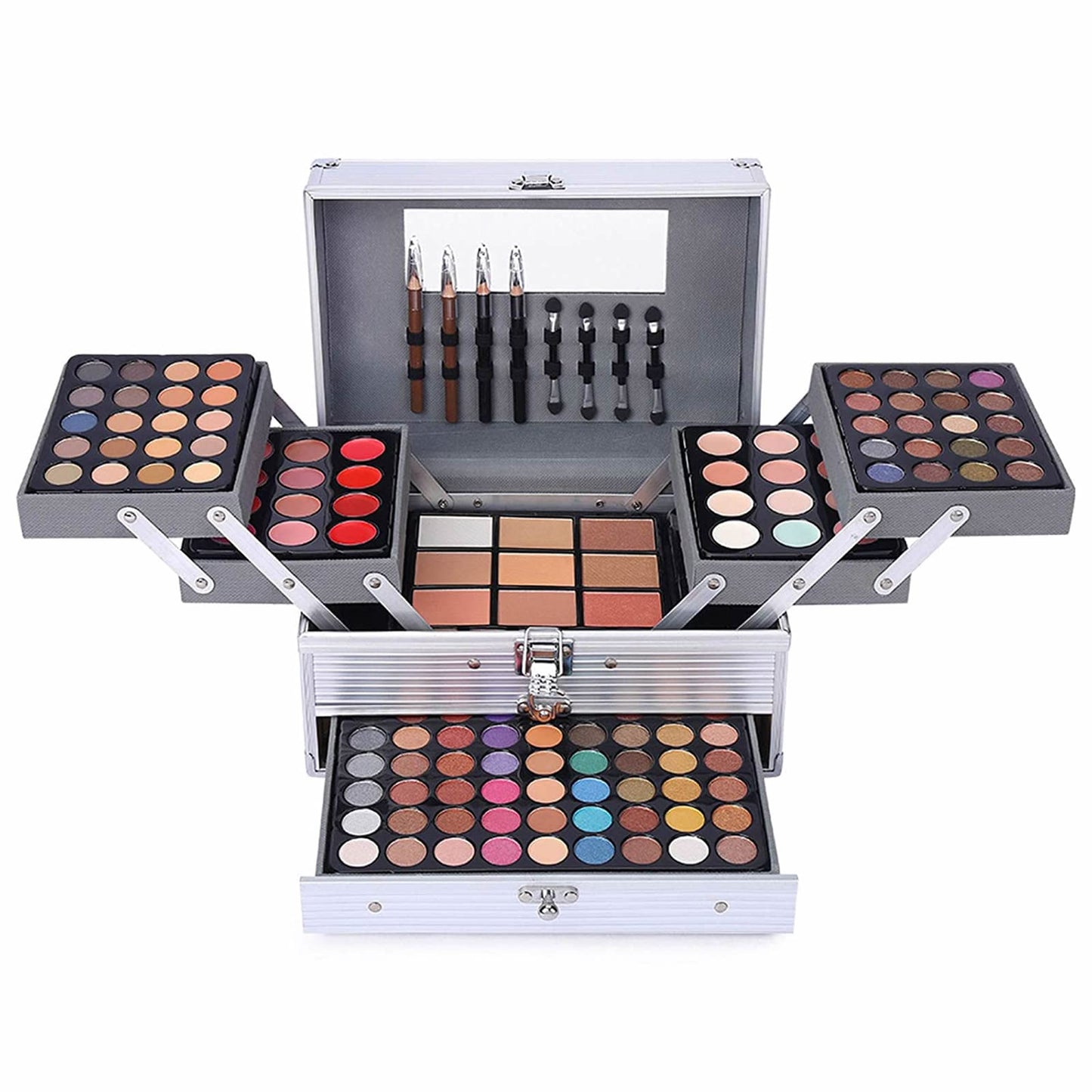 132 Color All In One Makeup Kit,Professional Makeup Case Set for Teen Girls, Multicolor Eyeshadow Palette(006N2-Silver)