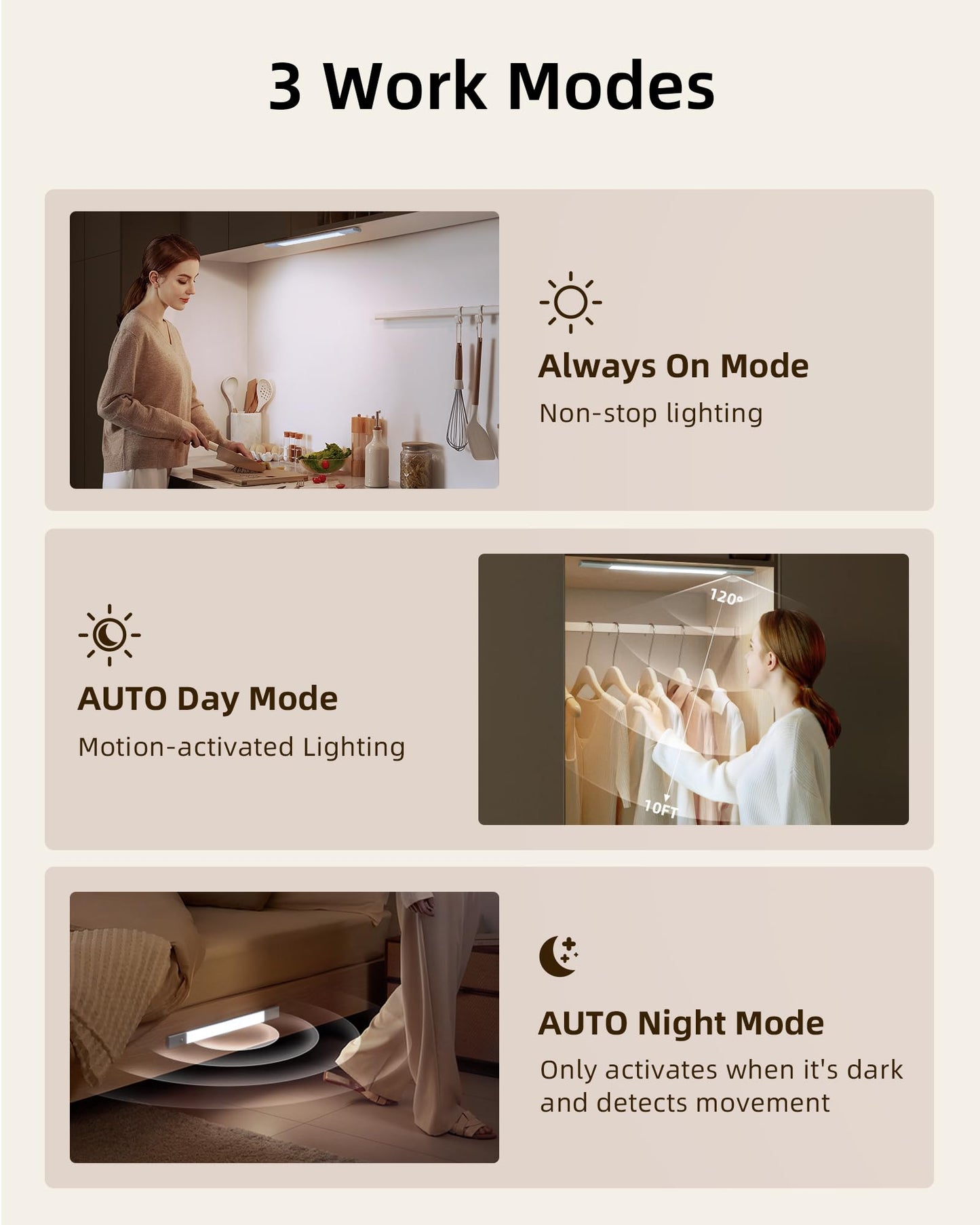 EZVALO Under Cabinet Lighting, Motion Sensor Closet Lights with 3 Extra Batteries, 76 LEDs Dimmable Eye-Caring Rechargeable LED Lights, 3 Color Temps, Under Counter Lights for Kitchen, Wardrobe