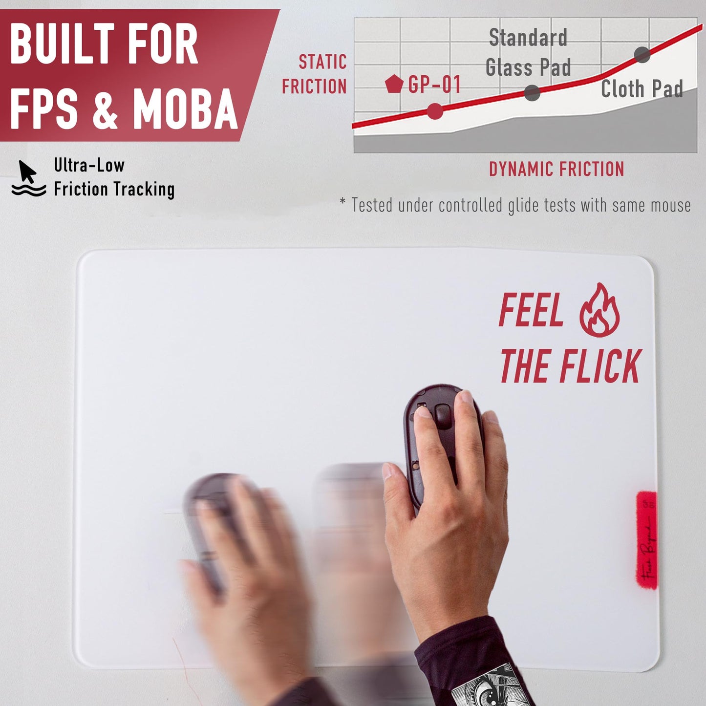 flash Beyond Glass Gaming Mouse Pad - Premium Glass Pad with Anti-Slip Rubber Base - Smooth, Precise Tracking, Durable Surface for High-Speed Gaming, Ideal for FPS Players (Black-50 * 40CM)