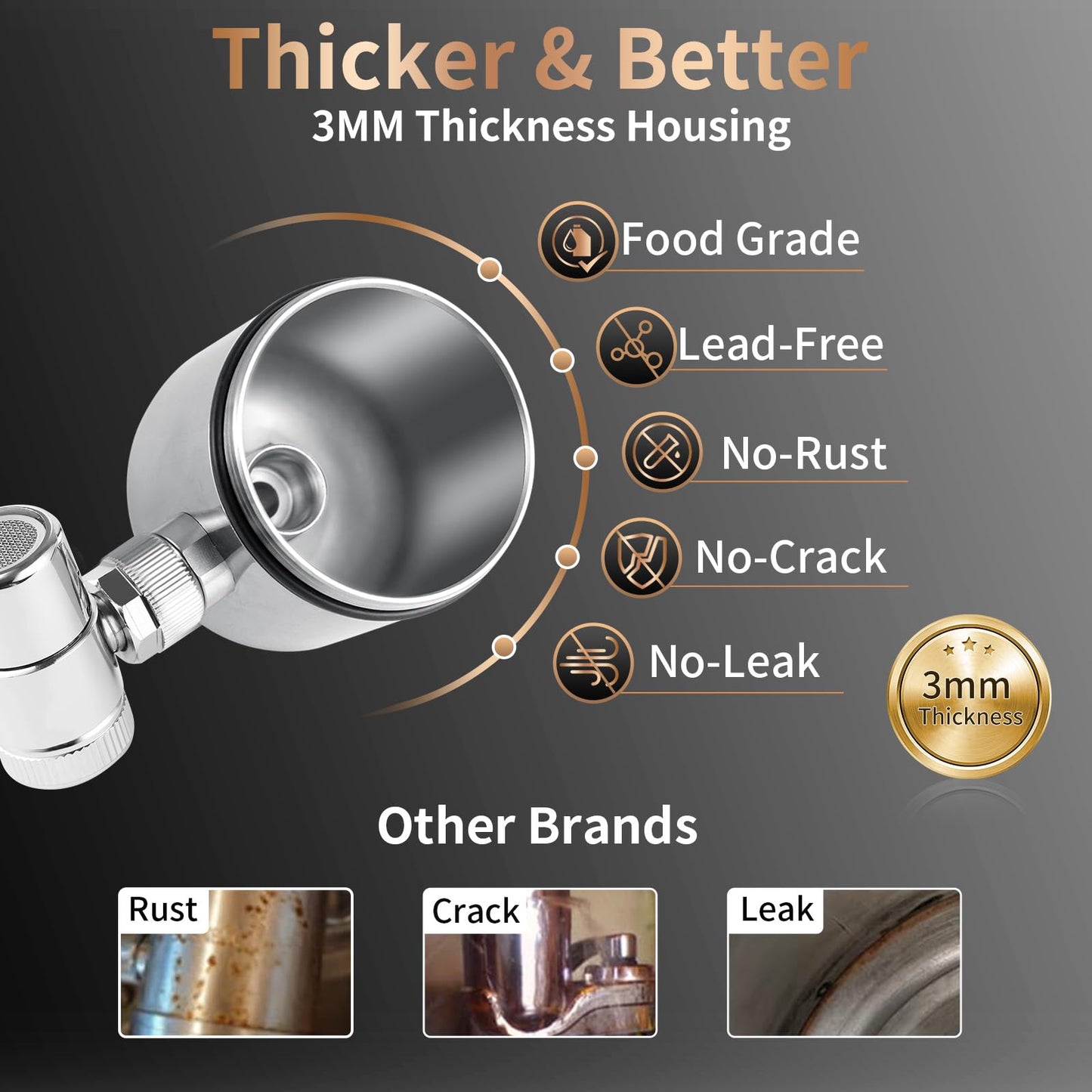 WINGSOL WINGSOL Faucet Filter Reduce Heavy Metals 99.6% Lead, Increase Water pH & Taste NSF/ANSI 42&53, 304 Stainless-Steel 220-Gallon 0.1µm Remineralize Water 5-in-1 Function WS-FM001-5in1