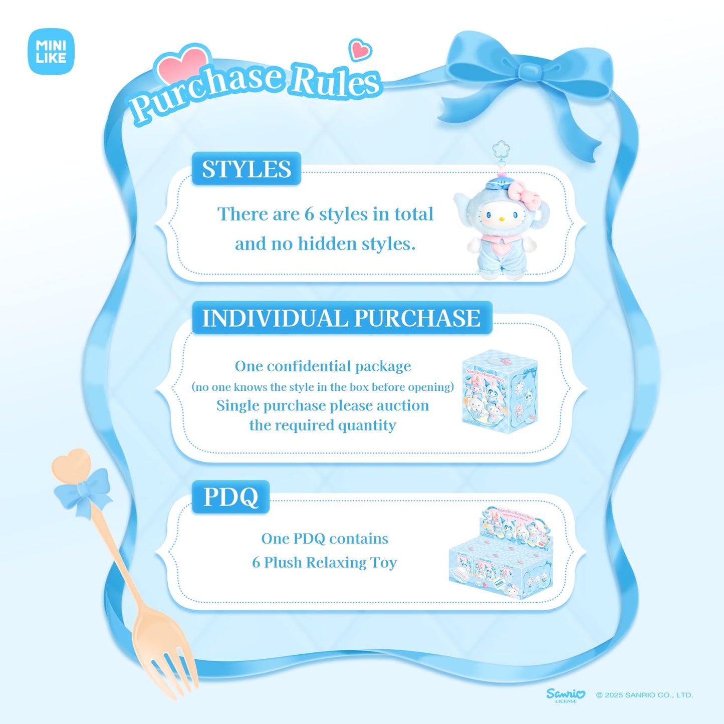 MINI LIKE Sanrio Blind Box Hello Kitty Kuromi Cinnamoroll My Melody Style Blue Flutter Series Cute Vinyl Plush Relaxing Collectible Mystery Toy for Home Decor Birthday Gifts, Random One Figure