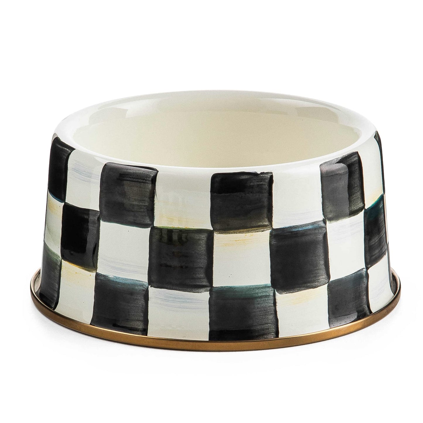 MACKENZIE-CHILDS Pet Bowl, Cute Cat and Dog Bowl for Food and Water, Black-and-White Courtly Check, Medium