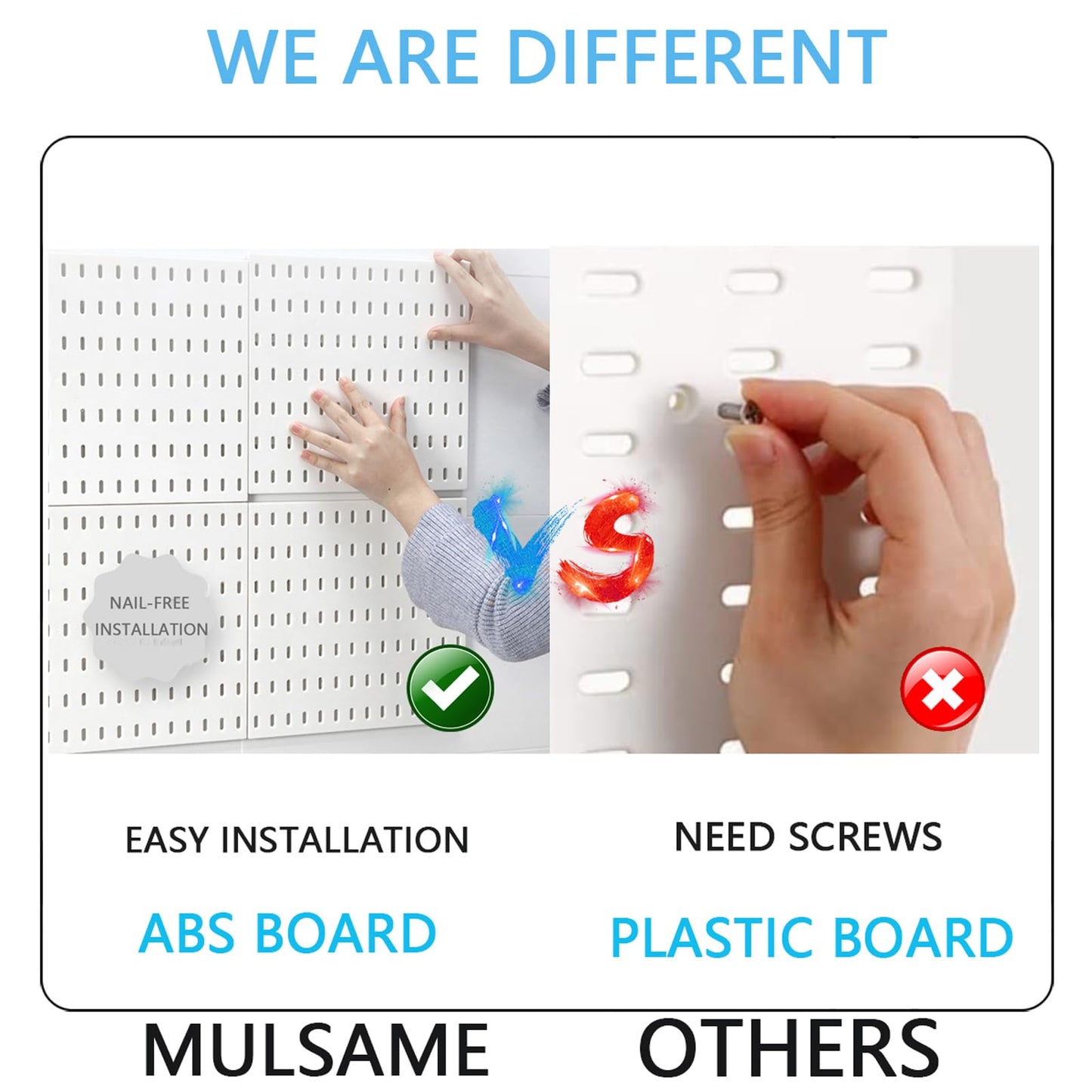 MULSAME Pegboard Combination Kit, Wall Mounted Storage Set with 4 Pegboards & 14 Accessories Hanging, White Peg Boards Organizer for Walls Display, Crafts Organization, Kitchen Organizer, 22" x 22"