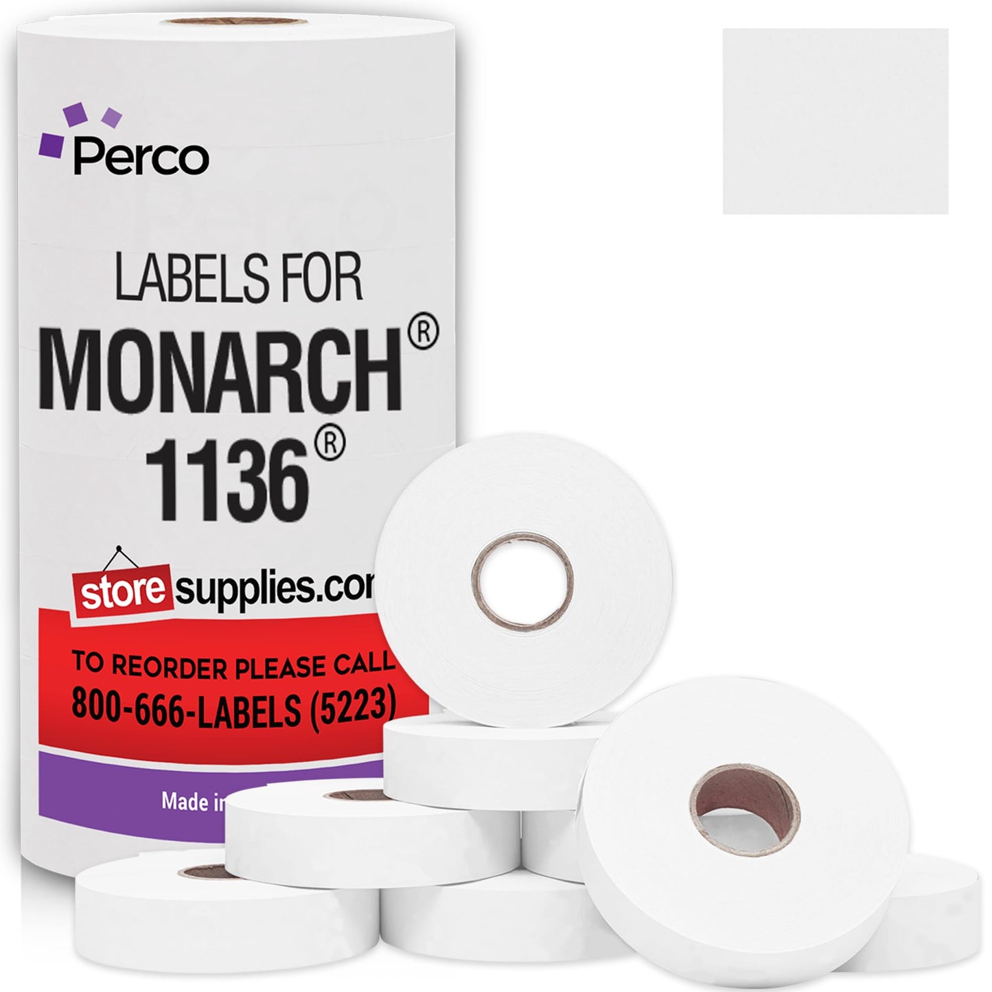 Pricing Labels for Monarch 1136 Removable Adhesives White - 14,000 Labels w/ 8 Rolls Value Pack, 1 Sleeve - Made in USA