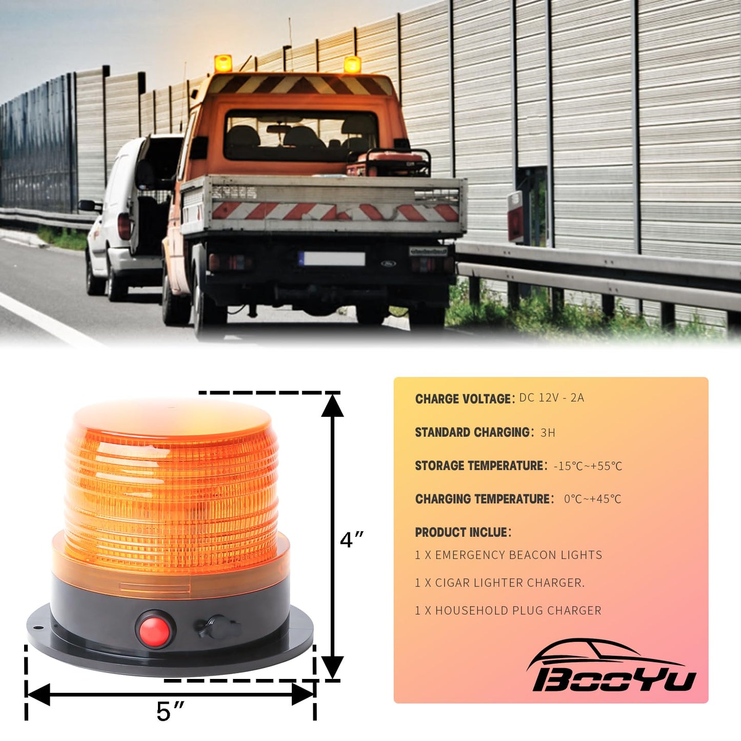 BooYu 2-Pcs Battery Operated Amber Warning Beacon Light w/Magnetic Base, Portable Rechargeable Mini Roadside Roof Top Plow LED Strobe Emergency Flash Mail Lights for Trucks/Trailer/Vehicle