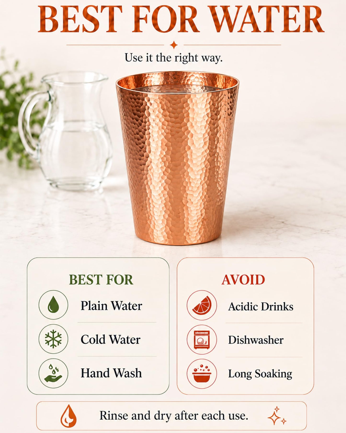 CigeZaus 18.5 Ounce Pure Copper Cups for Drinking, 100% Copper Heavy Tumbler for Decorations, Hammered