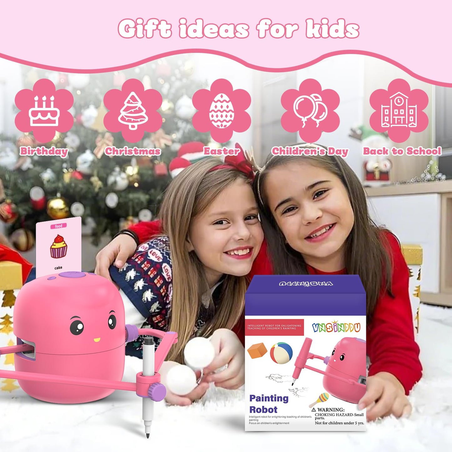 VNSINDDU Interactive Educational Drawing Robot for Kids Learning Toy with 100 Word Cards, Voice Interaction, Ages 5+ Drawing Robot