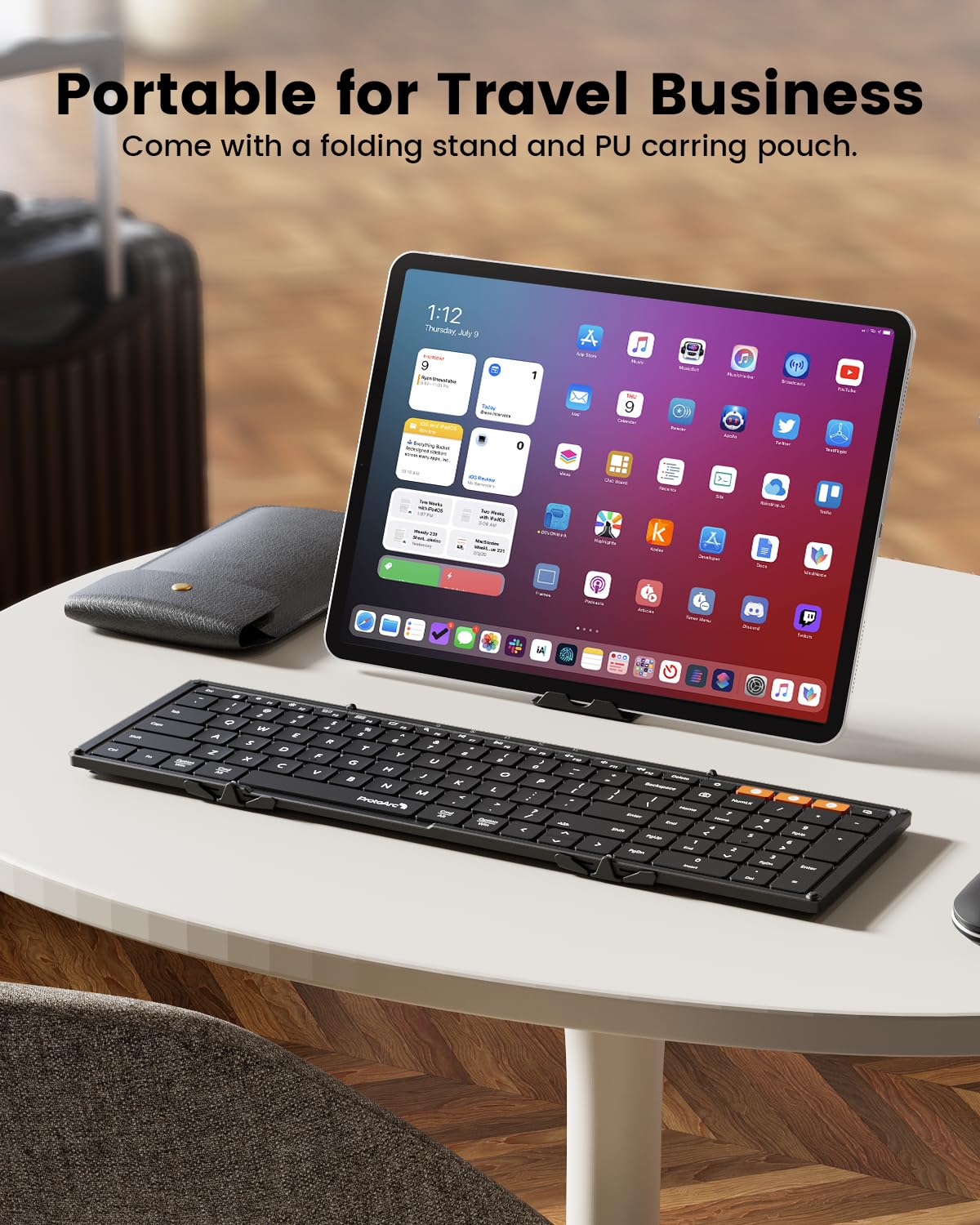 ProtoArc Backlit Foldable Keyboard, XK01 Plus Folding Portable Bluetooth Keyboard for Travel, True Full Size External Wireless Keyboard with Backlight for iPad Tablet Smartphone Laptop - Black