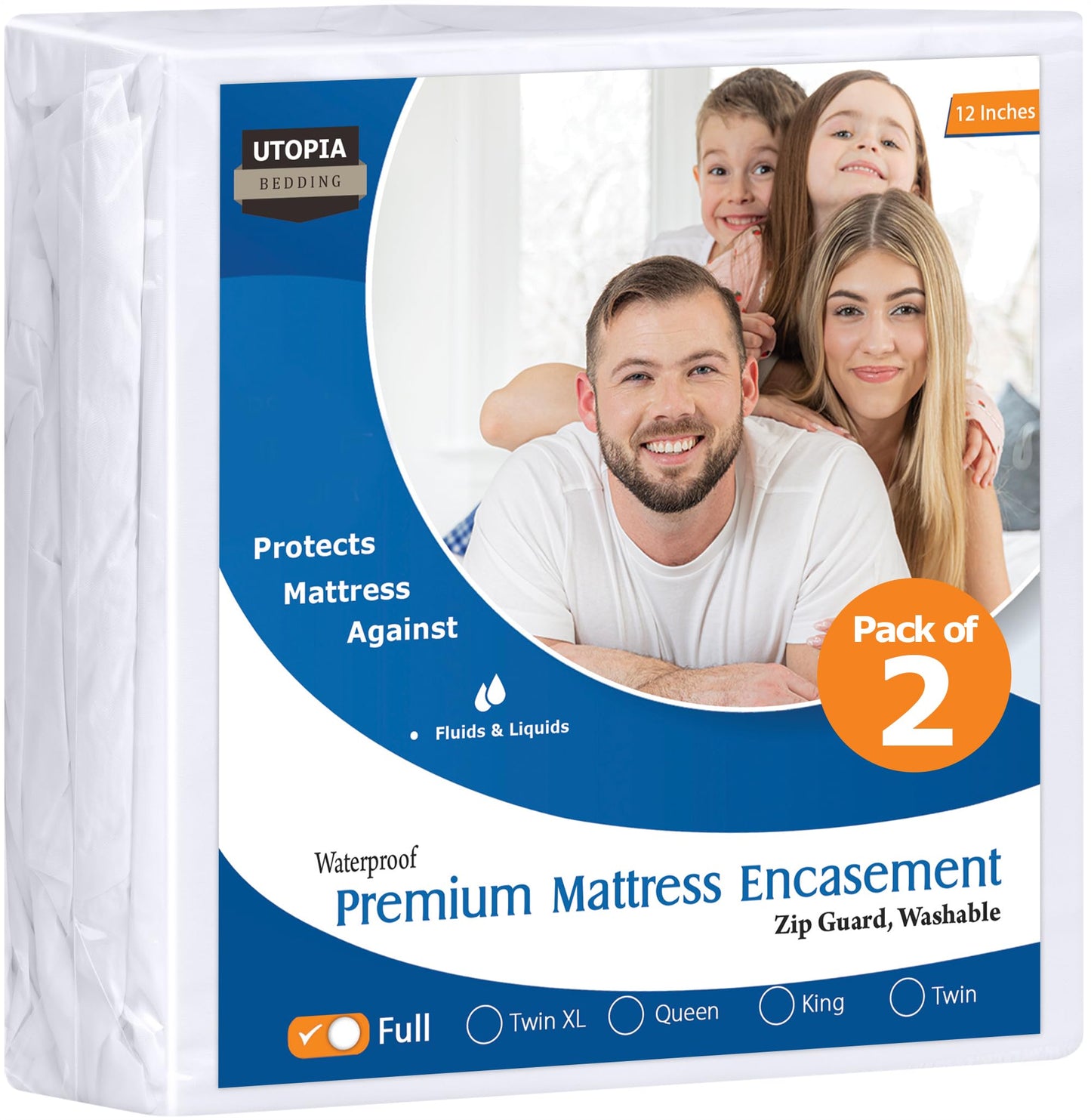 Utopia Bedding Premium Waterproof Bed Bug Mattress Cover (Pack of 2), Full Zippered Mattress Protector, 12 Inches Deep, Dust Mite Proof 6-Sided Mattress Encasement for Bed