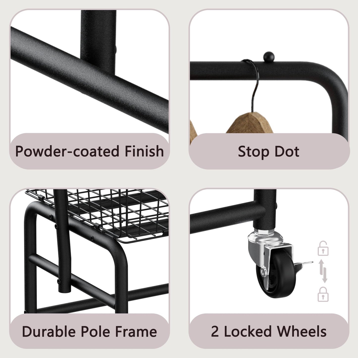 SIMHOMSTOR Rolling Laundry Cart with Wheels, Laundry Hamper Basket Organizer with Clothes Hanging Rack, Wire Storage Cloth Shelf Butler, Black