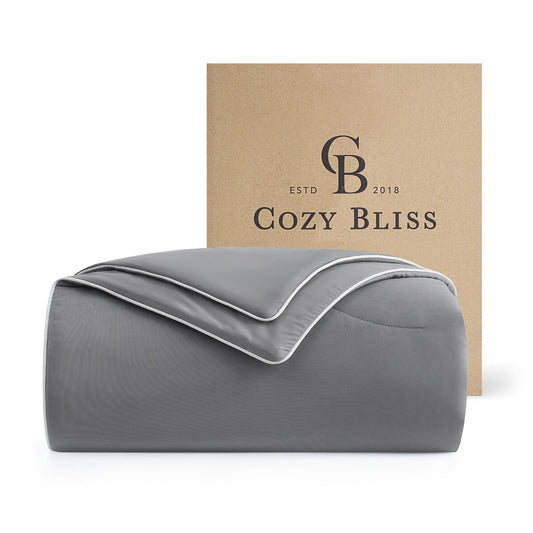 Cozy Bliss Cooling Comforter Queen Size, Reversible Lightweight Cooling Blankets for Hot Sleepers and Night Sweats, Q-Max>0.45 Soft Breathable Silky Smooth Summer Comforter, Dark Grey, 90"x90"