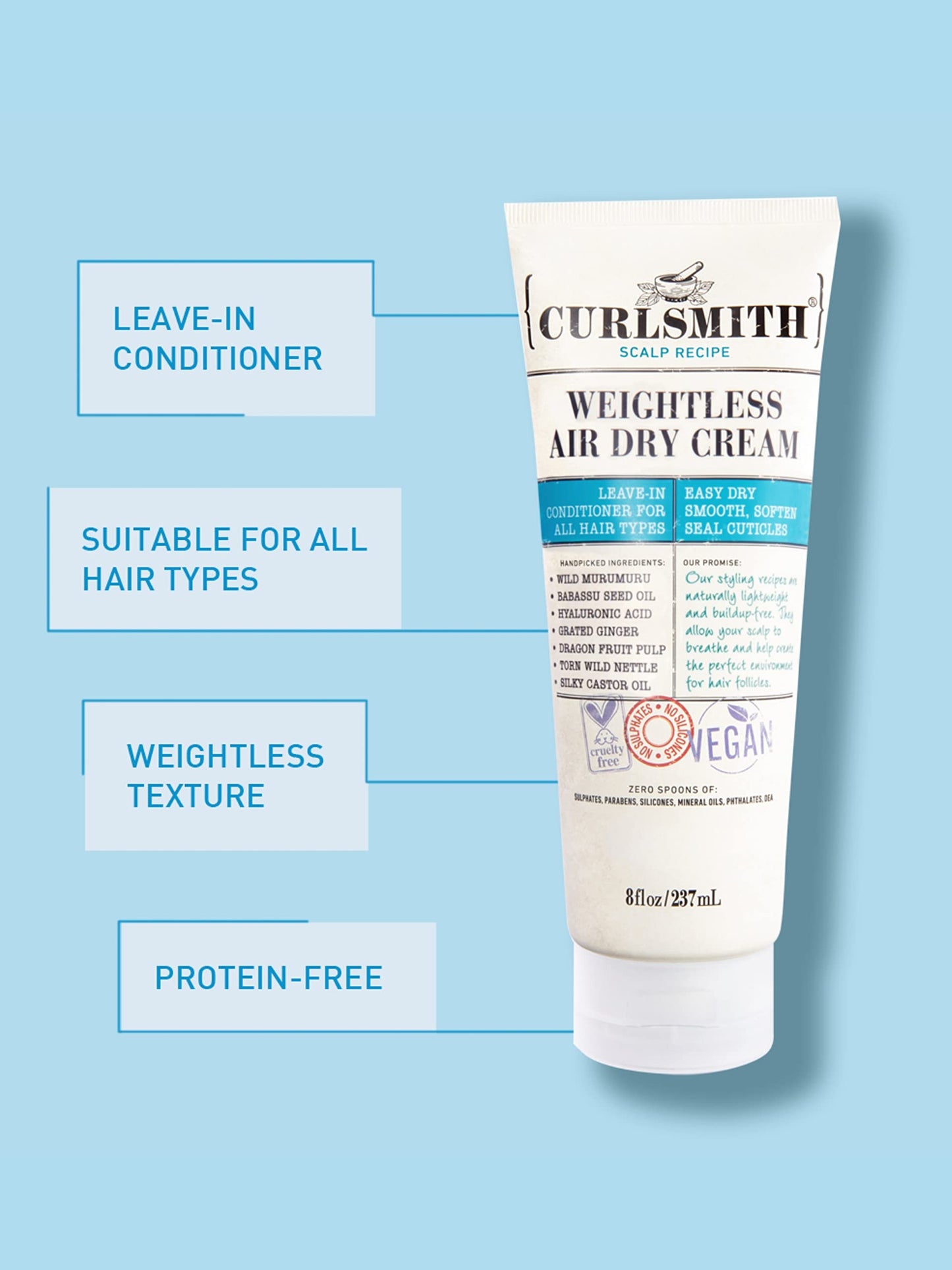 Curlsmith - Weightless Air Dry Cream - Vegan Leave-In Conditioner for Any Hair Type, Smooths Hair (16 fl oz)