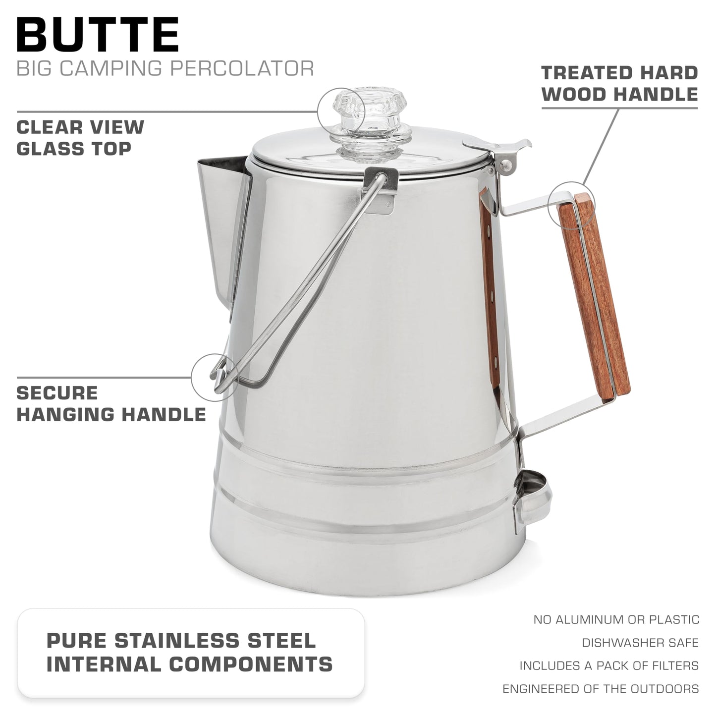 COLETTI Butte Coffee Percolator Camping — Percolator Coffee Pot, NO Aluminum or Plastic [14 Cup]