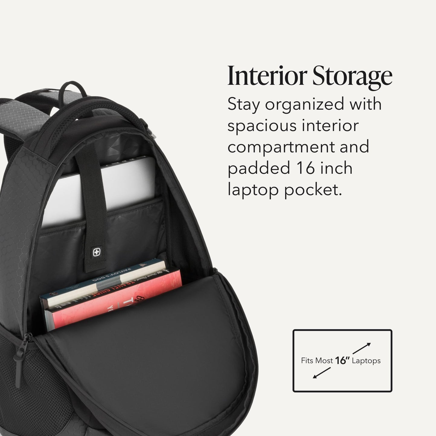 SWISSGEAR Cecil Laptop Backpack, Fits Most 16-Inch Laptops, Three-Compartment Design, Airflow Back Panel, Black, 27.3L, 18-Inch