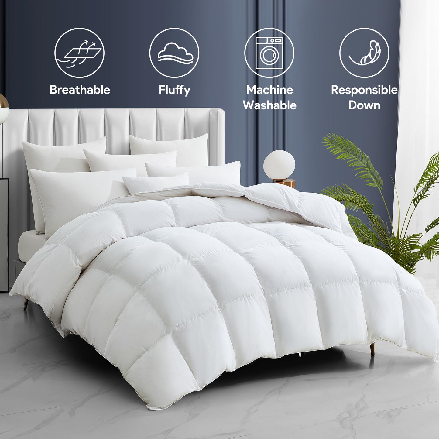 Maple&Stone Down Comforter Full Size, All Season Duvet Insert with 8 Corner Tabs, 100% Cotton Comforter, Luxury Hotel Bedding (82 x 86 Inches, White)