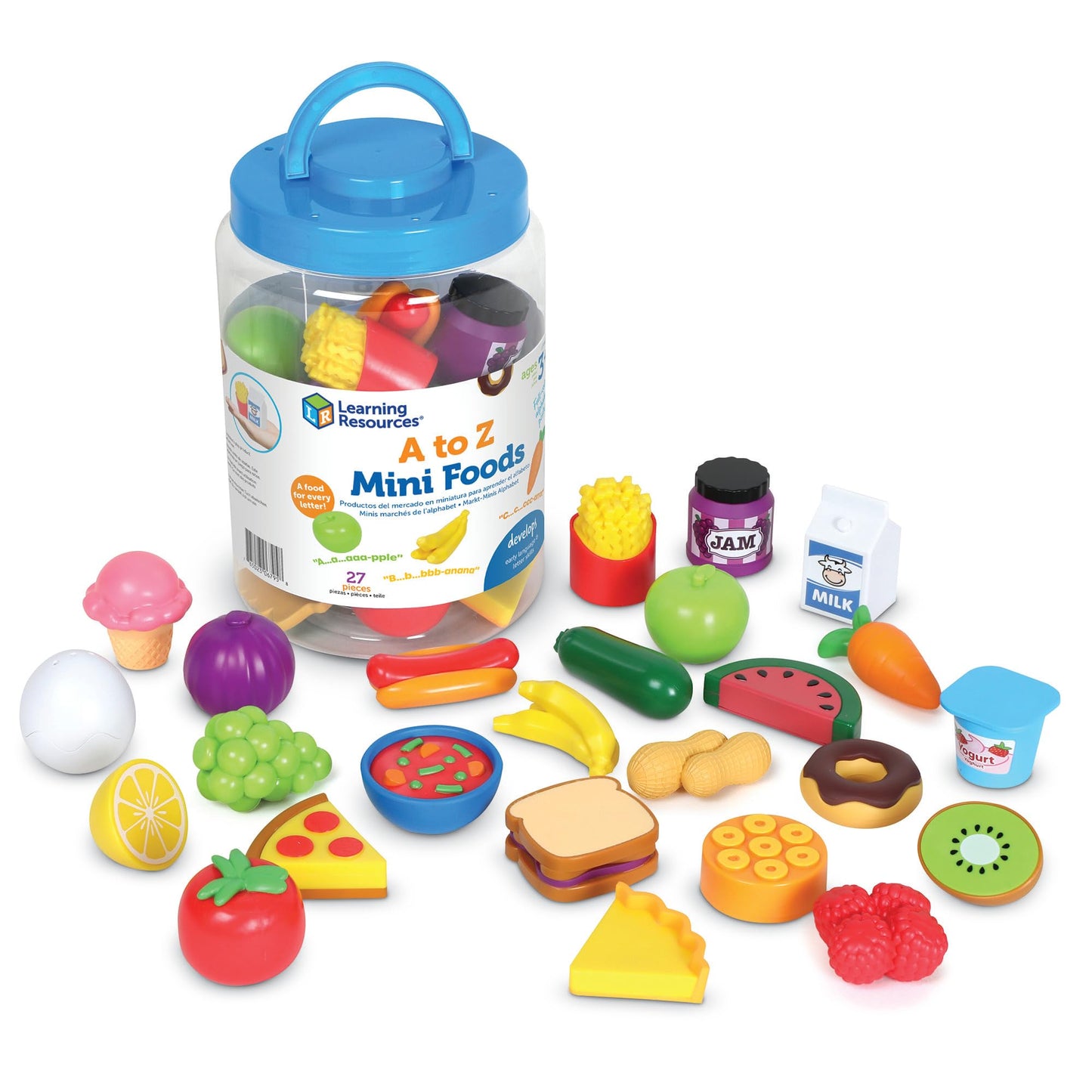 Learning Resources A to Z Mini Foods, Play Kitchen, Pretend Play, Montessori Toys for Kids, Preschool Toys, Ages 3+, 27 Pieces