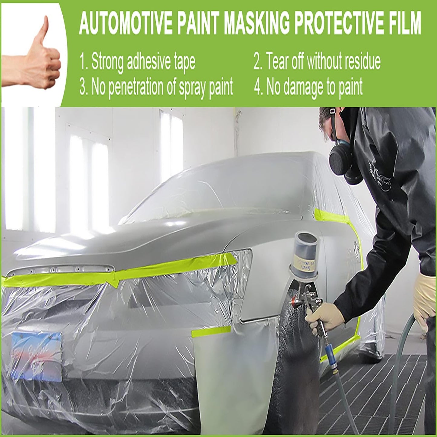 Yudahgan Pre-Taped Masking Film-55inx65ft Tape and Drape Painters Paper Rolls, Plastic Painting Film for Automotive Painting Covering （Masking Film:10rolls,Tape:5rolls）