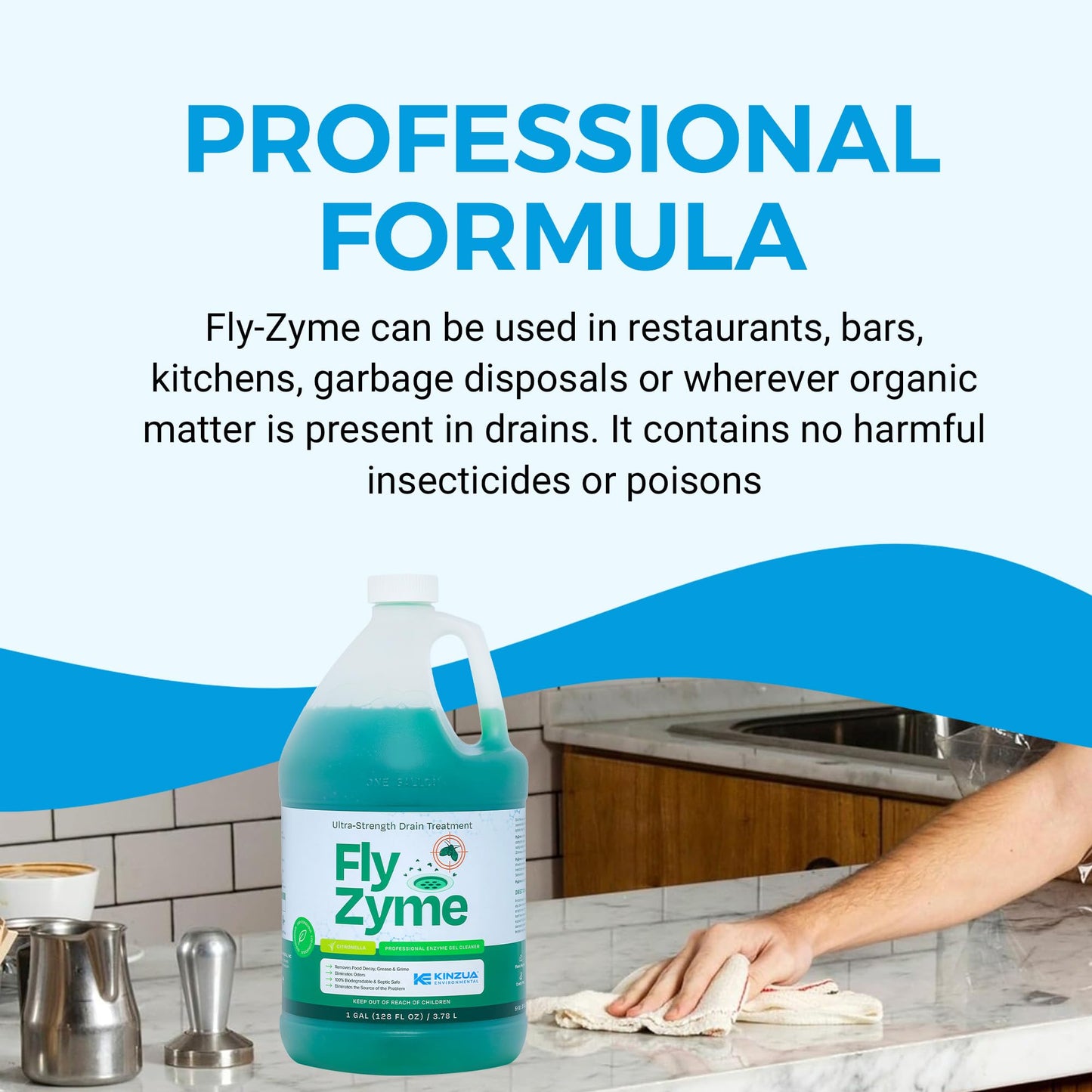 Fly-Zyme, Highly Concentrated Enzyme Drain Cleaner for Pipes & Fruit Flies, Citronella Scented Organic Waste Degrader & Odor Neutralizer, 1 Gallon